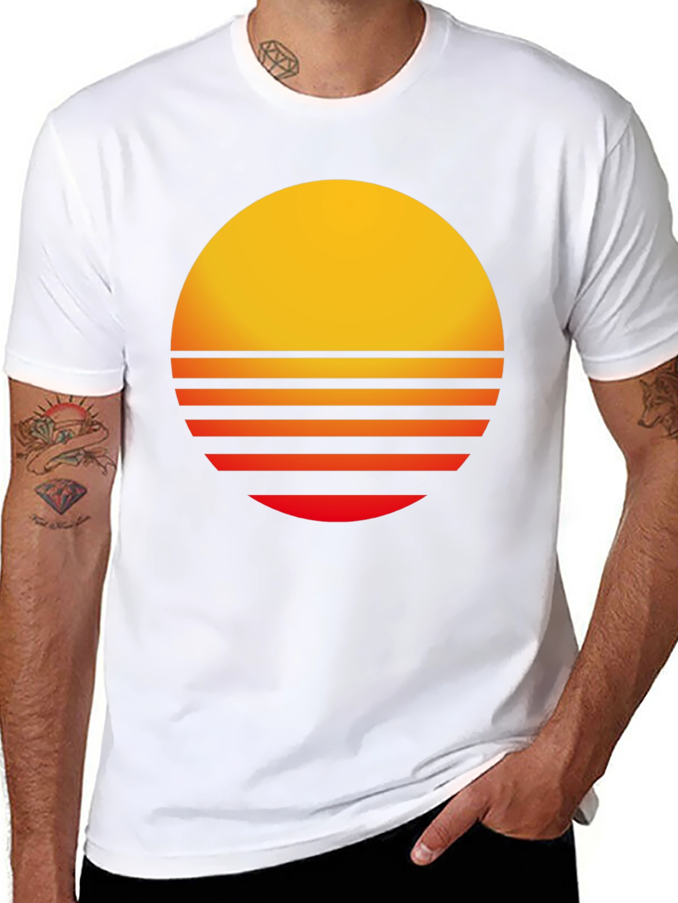 Retro Sunset Graphic Tee - Black Casual T-Shirt
