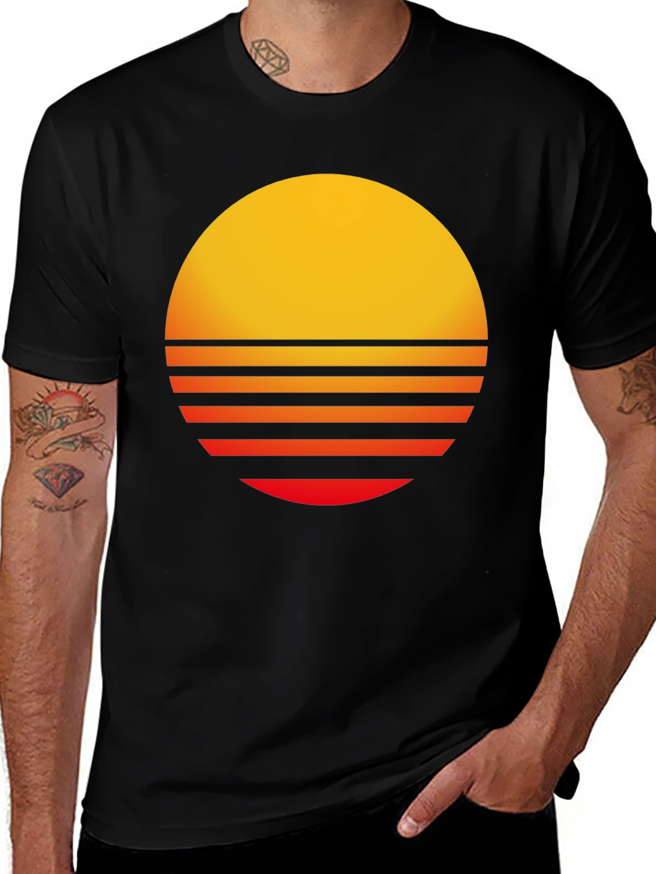 Retro Sunset Graphic Tee - Black Casual T-Shirt