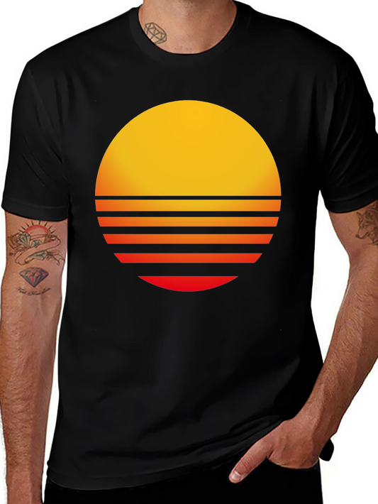 Retro Sunset Graphic Tee - Black Casual T-Shirt