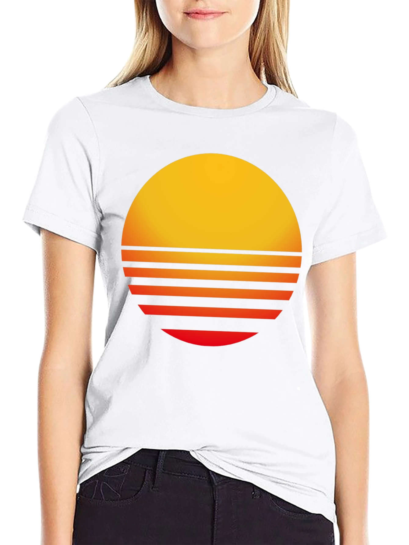 Retro Sunset Graphic Tee - Black Casual T-Shirt