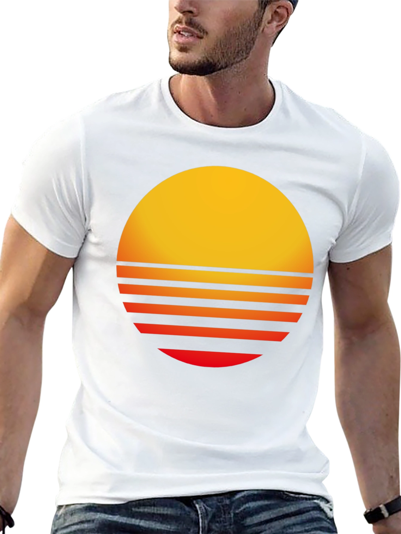 Retro Sunset Graphic Tee - Black Casual T-Shirt