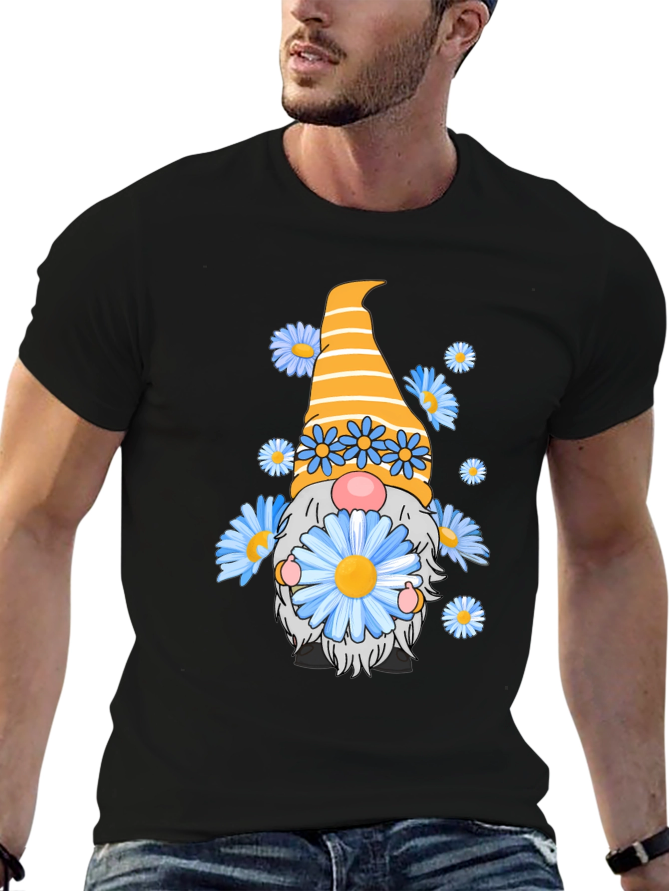 Daisy Gnome Graphic Tee - Whimsical Black T-Shirt