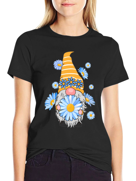 Daisy Gnome Graphic Tee - Whimsical Black T-Shirt