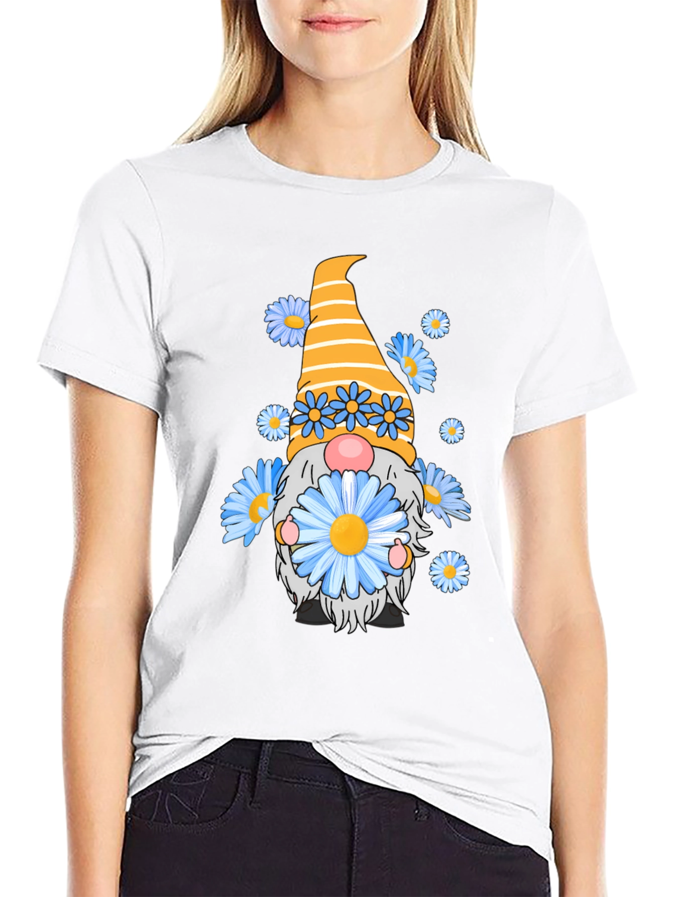 Daisy Gnome Graphic Tee - Whimsical Black T-Shirt