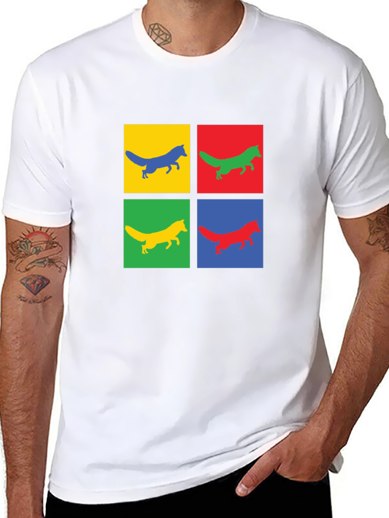 Pop Art Fox Graphic Tee - Black Cotton T-Shirt
