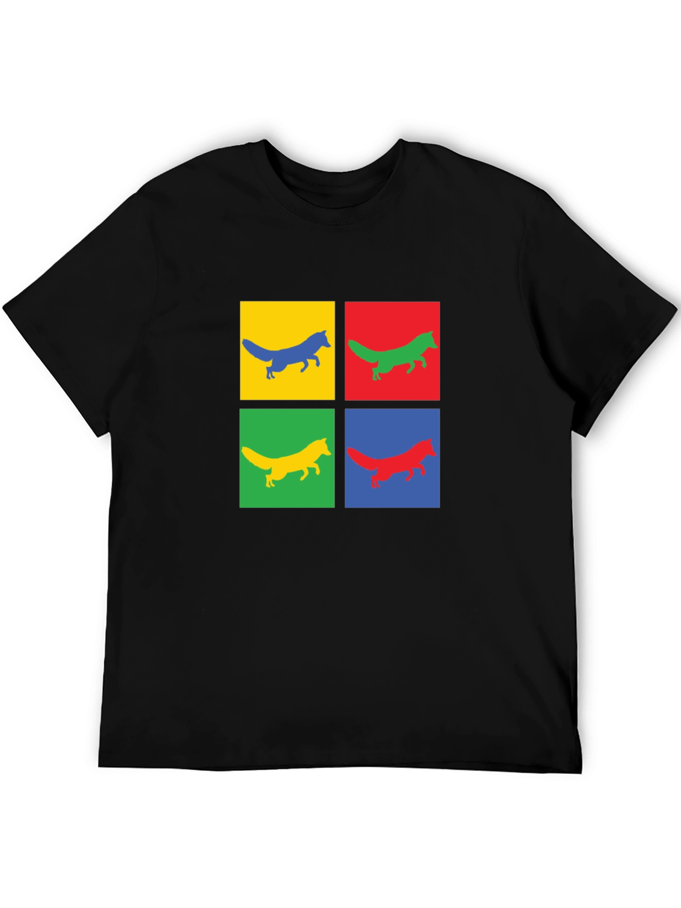 Pop Art Fox Graphic Tee - Black Cotton T-Shirt