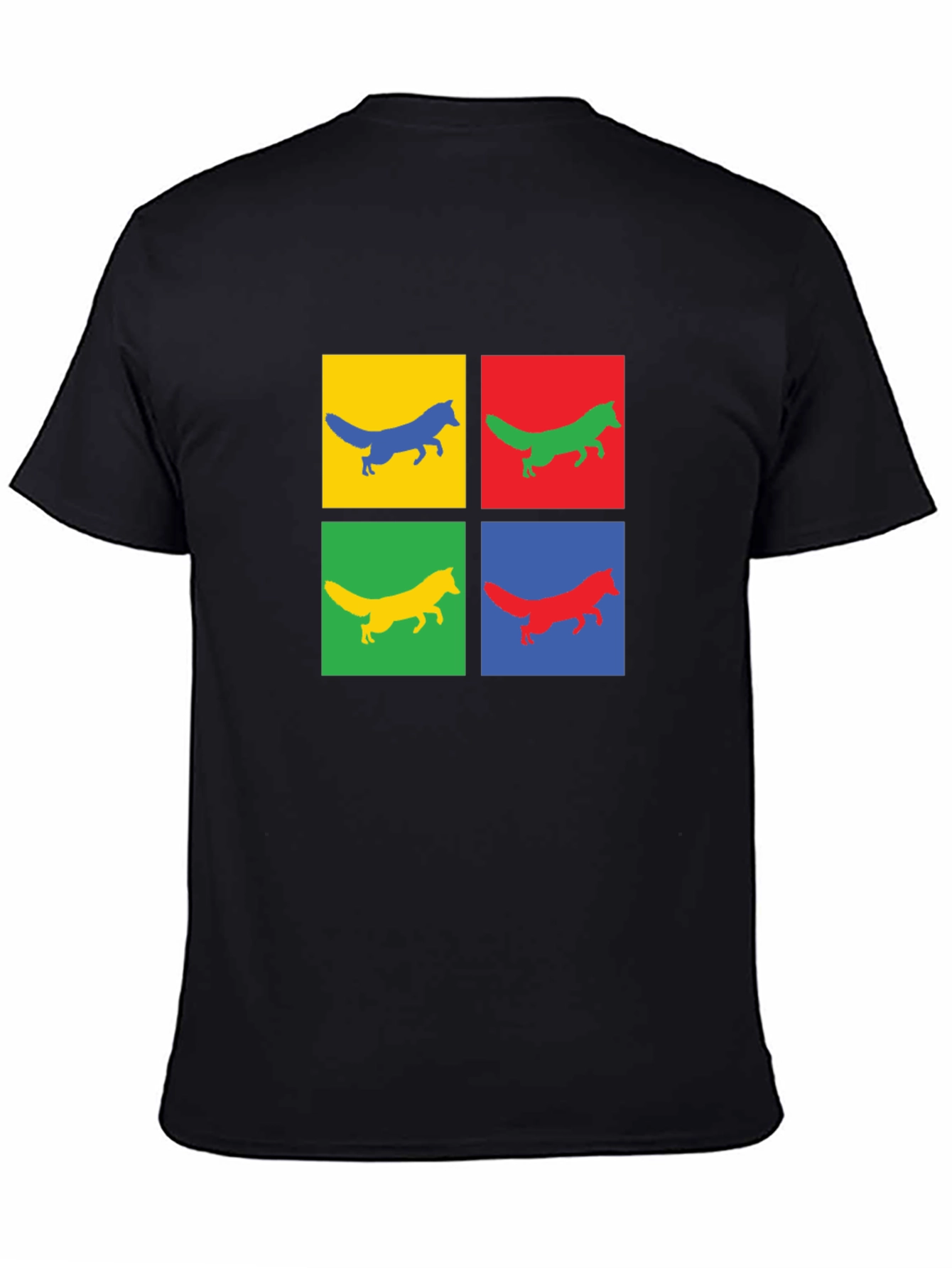 Pop Art Fox Graphic Tee - Black Cotton T-Shirt