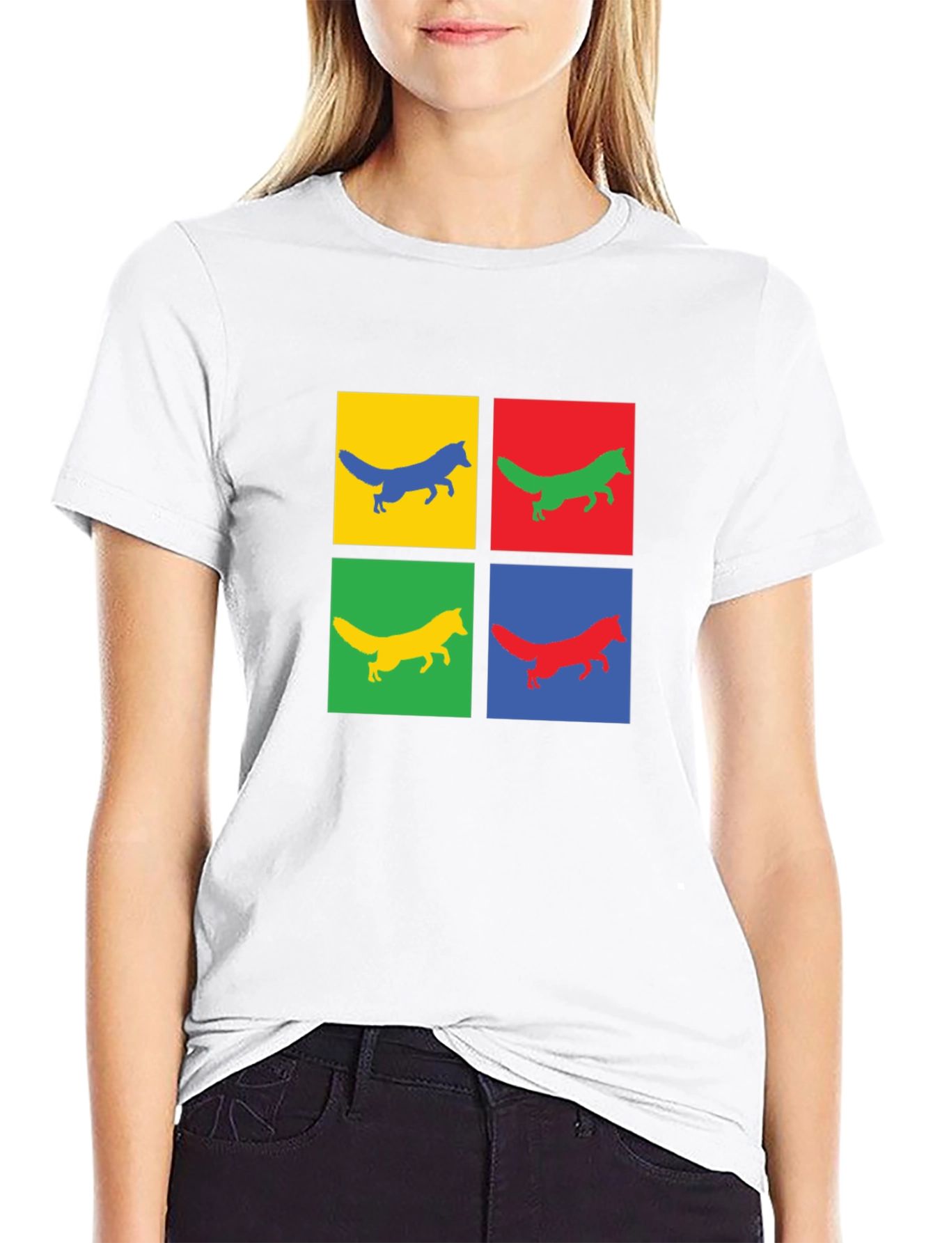Pop Art Fox Graphic Tee - Black Cotton T-Shirt