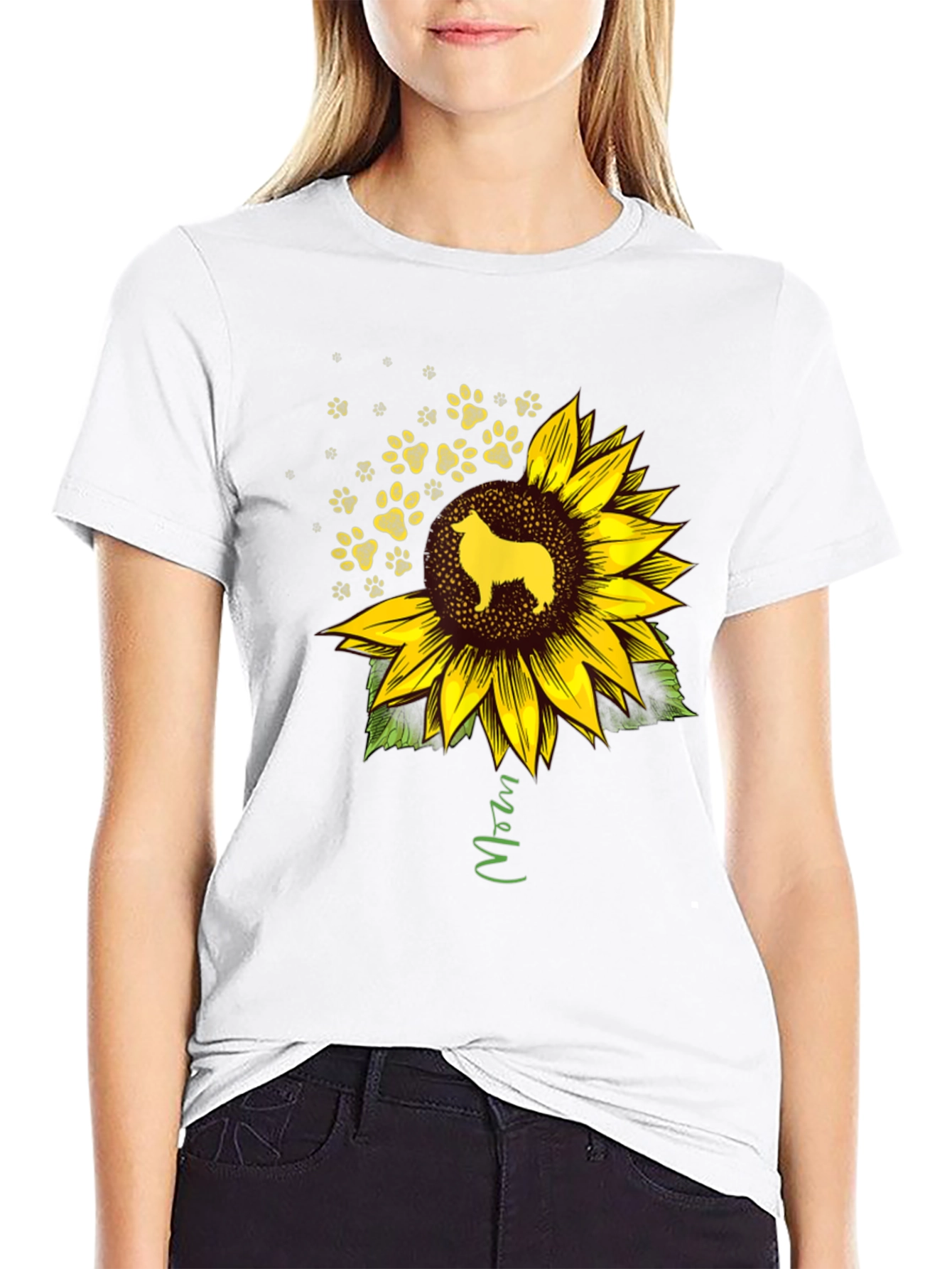 Dog Mom Sunflower Graphic Tee - Black