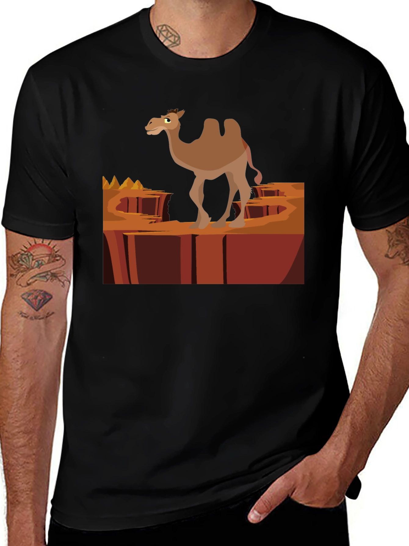 Desert Camel Graphic T-Shirt - Black Cotton Tee