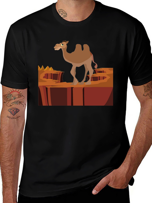 Desert Camel Graphic T-Shirt - Black Cotton Tee