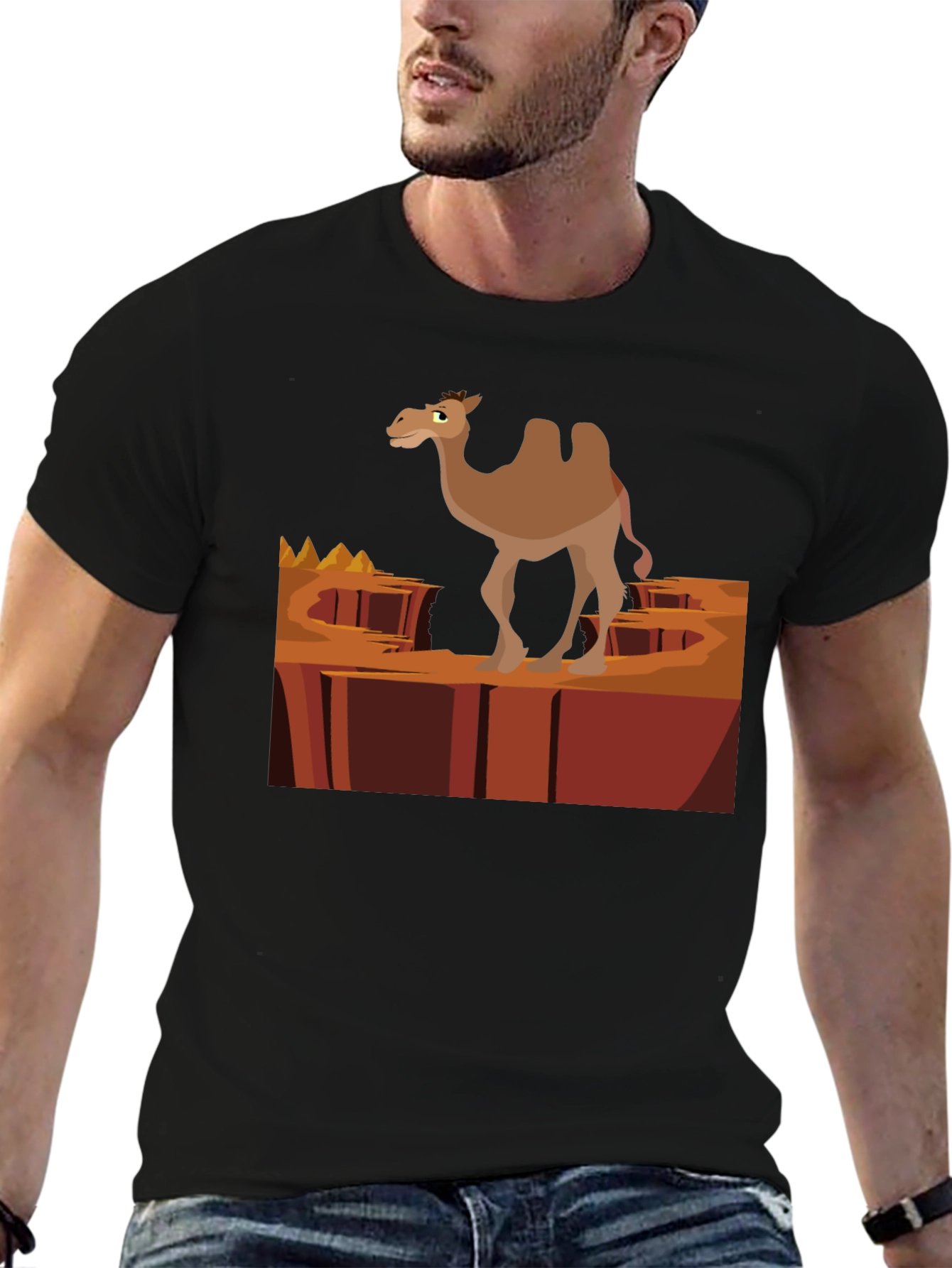 Desert Camel Graphic T-Shirt - Black Cotton Tee