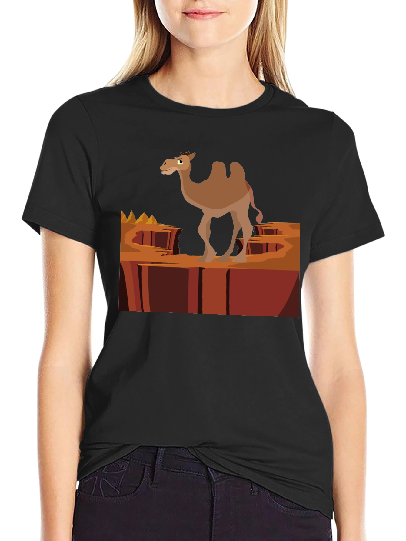 Desert Camel Graphic T-Shirt - Black Cotton Tee