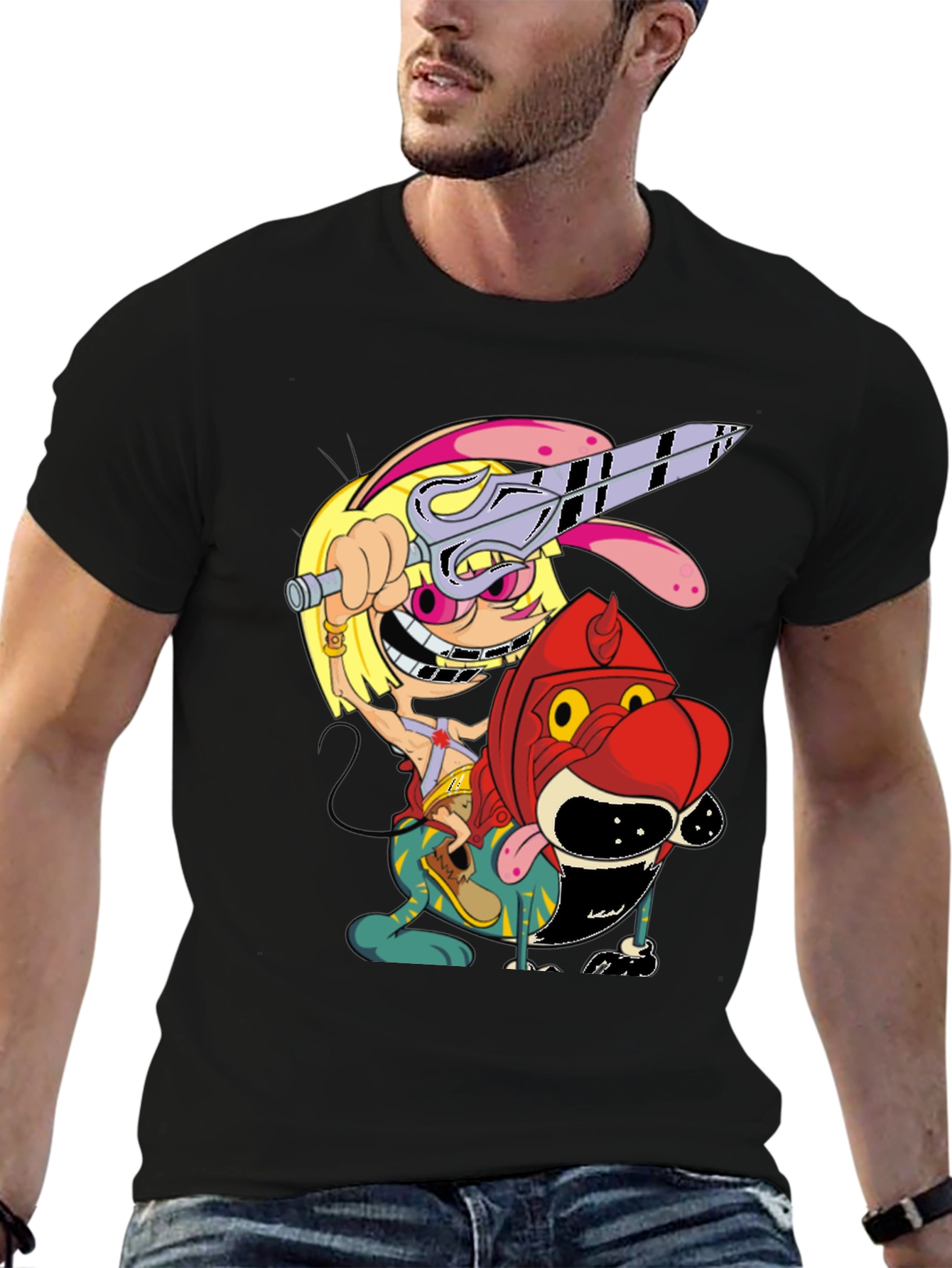 Cartoon Graphic Print Black T-Shirt