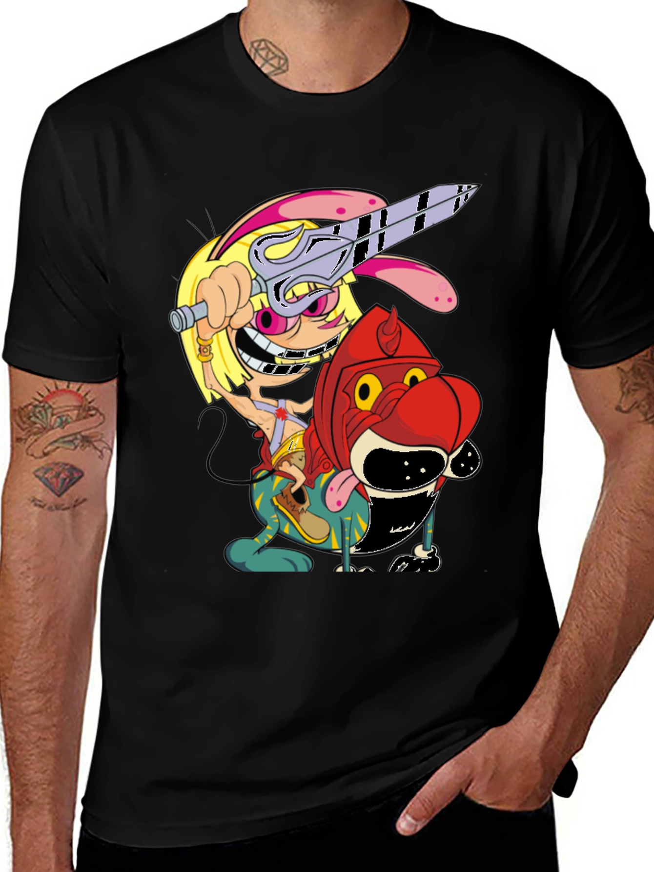 Cartoon Graphic Print Black T-Shirt