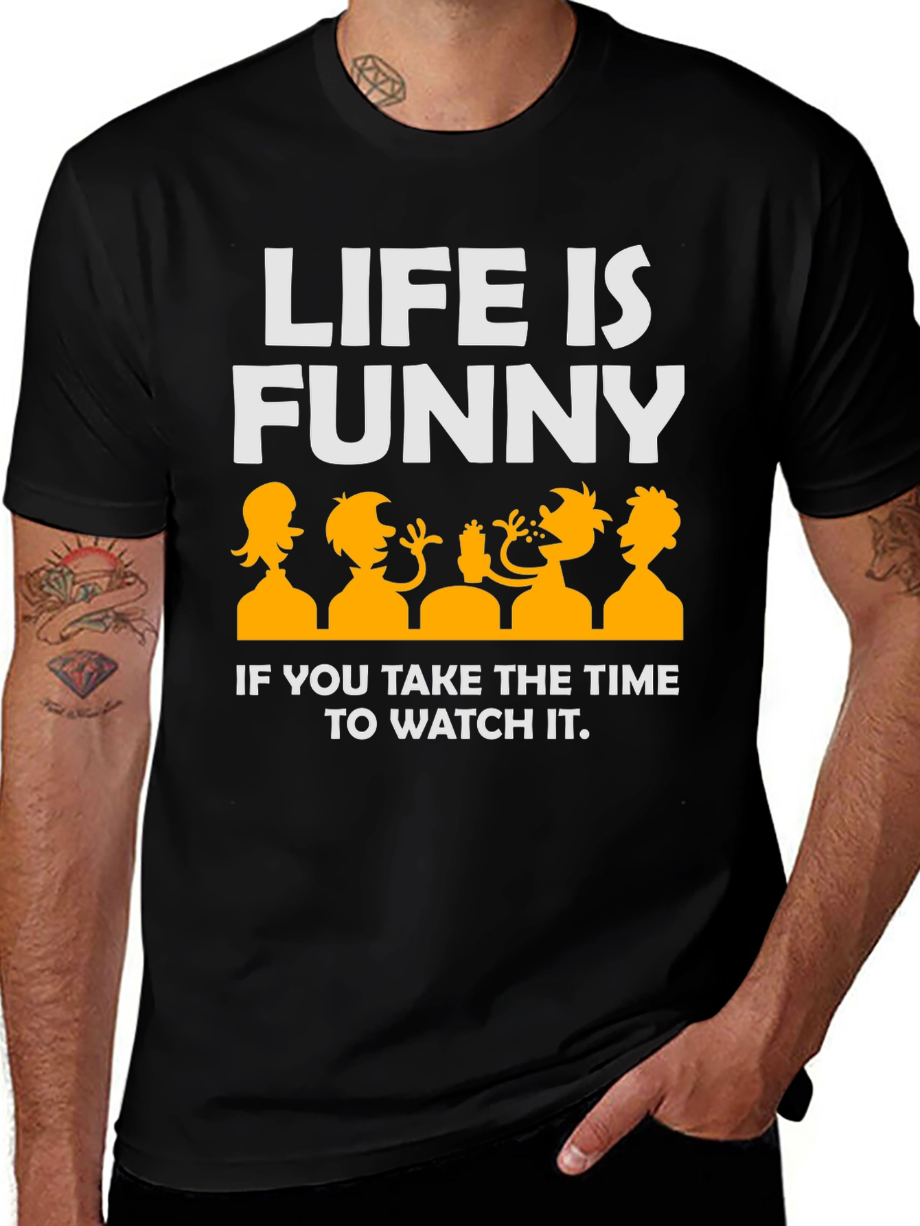 Life Is Funny Graphic T-Shirt - Black Crew Neck