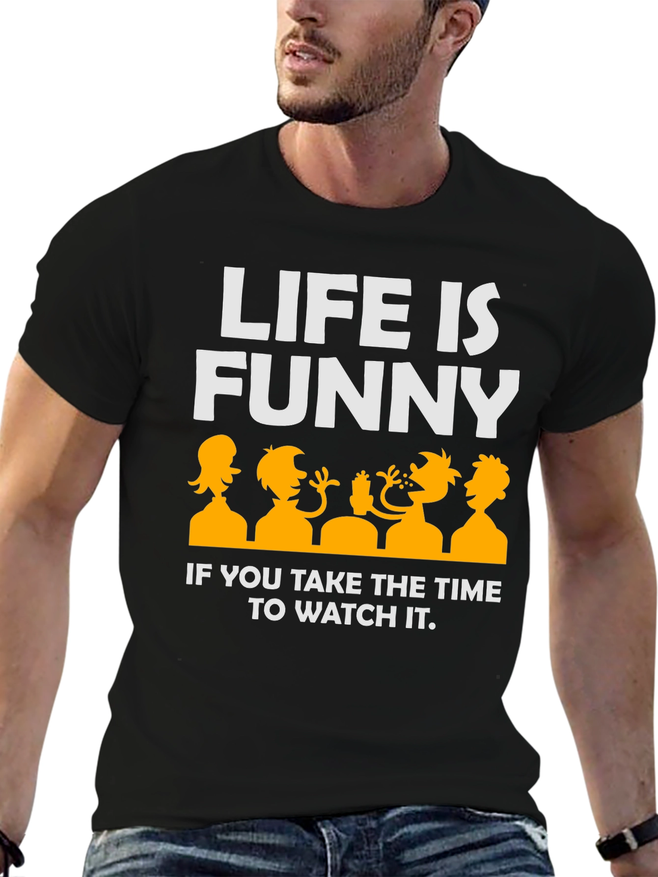 Life Is Funny Graphic T-Shirt - Black Crew Neck
