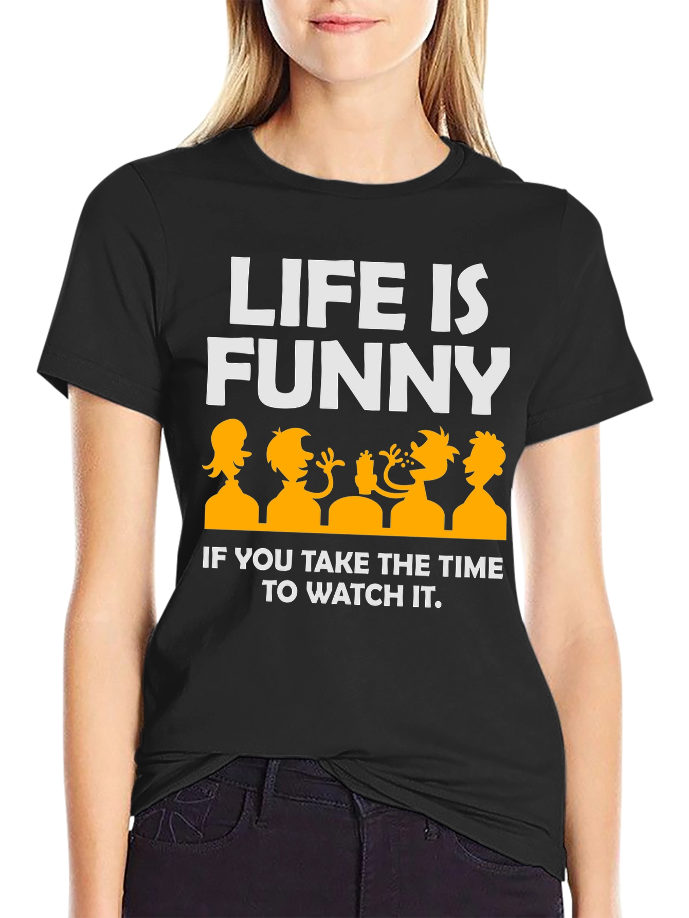 Life Is Funny Graphic T-Shirt - Black Crew Neck