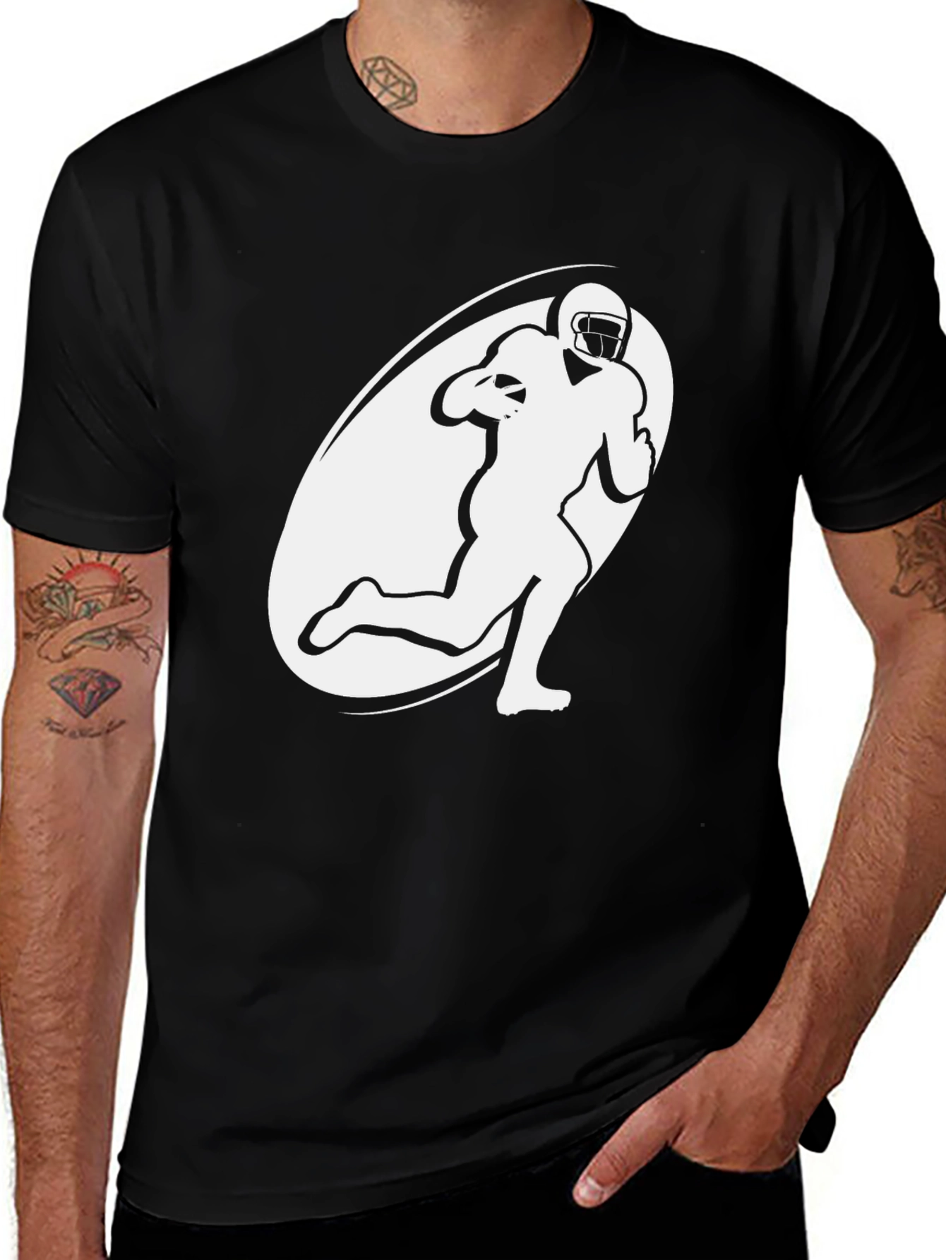 Football Player Graphic T-Shirt - Black
