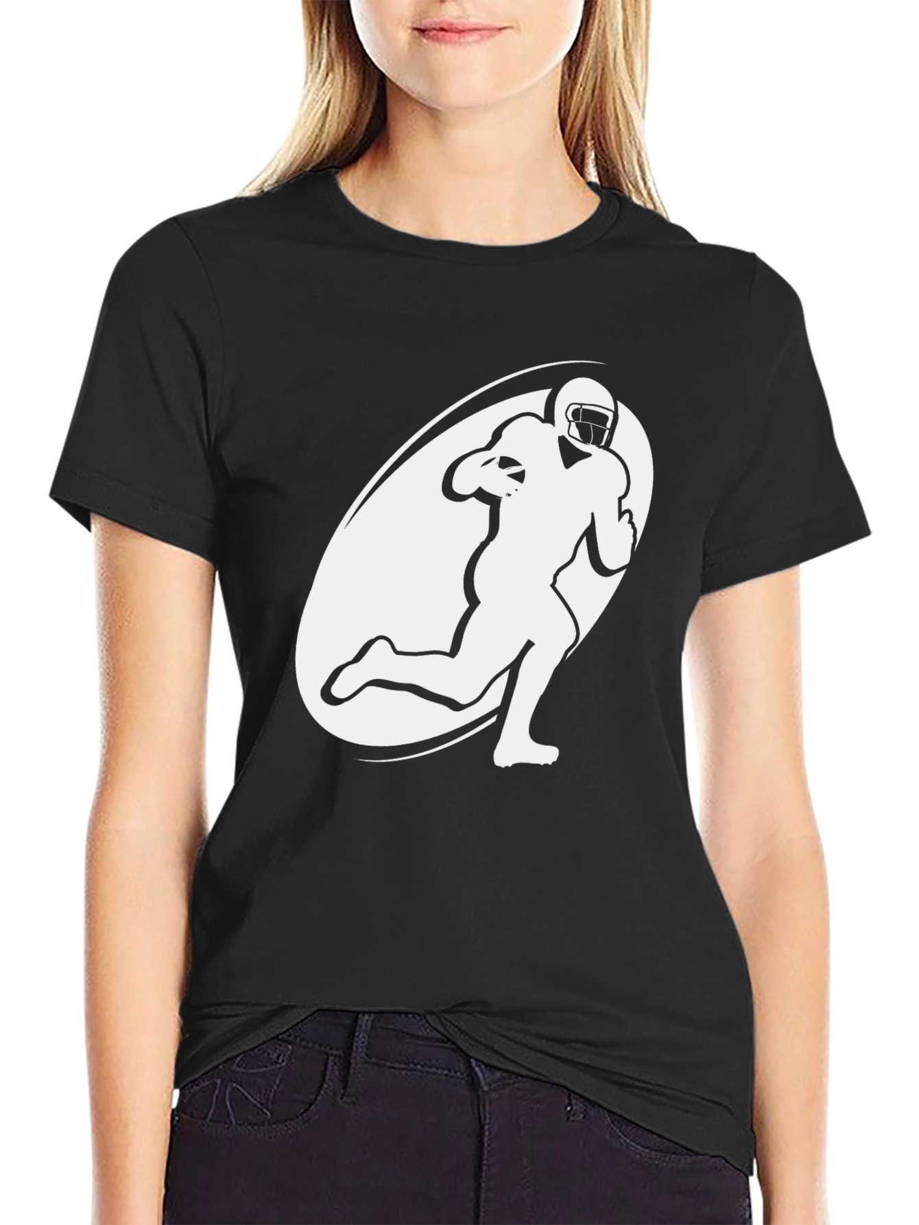 Football Player Graphic T-Shirt - Black