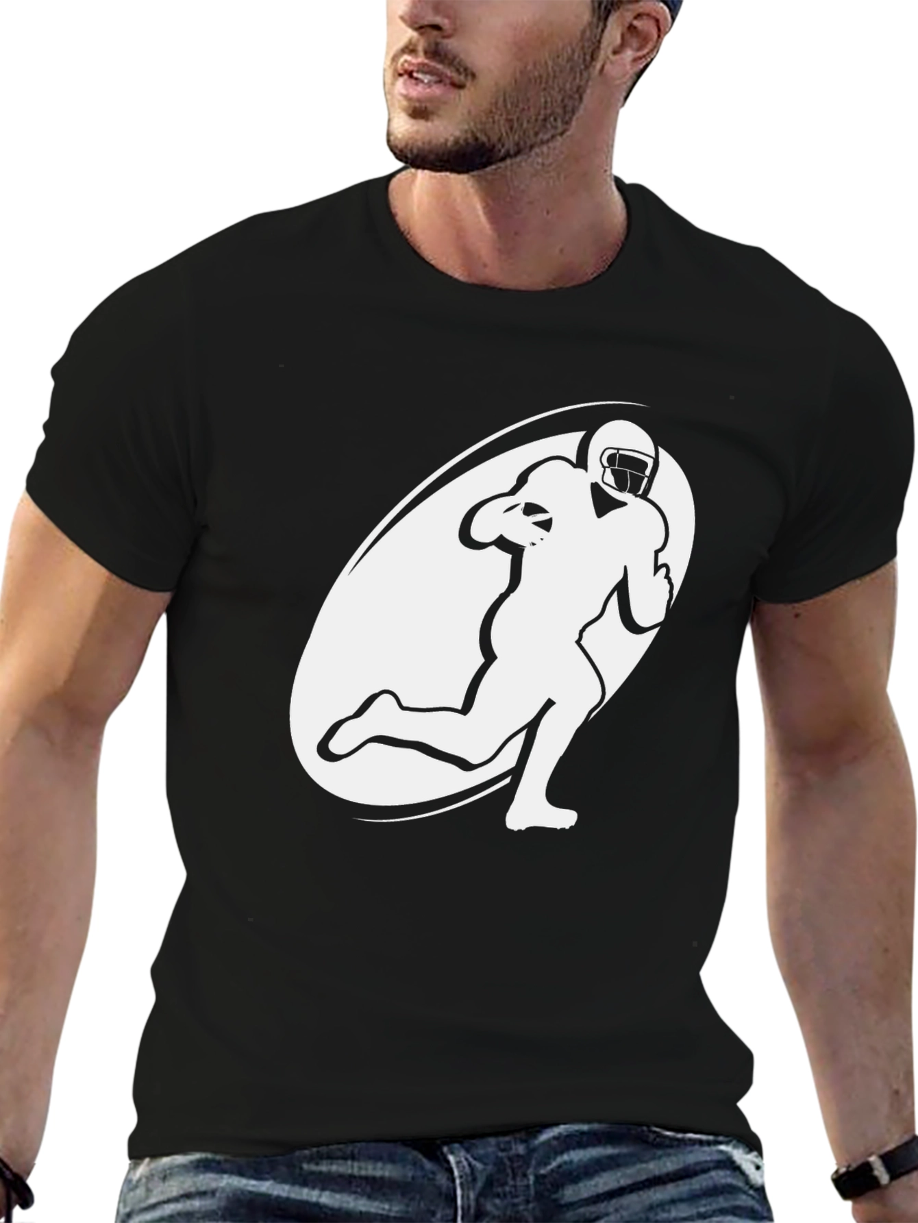 Football Player Graphic T-Shirt - Black