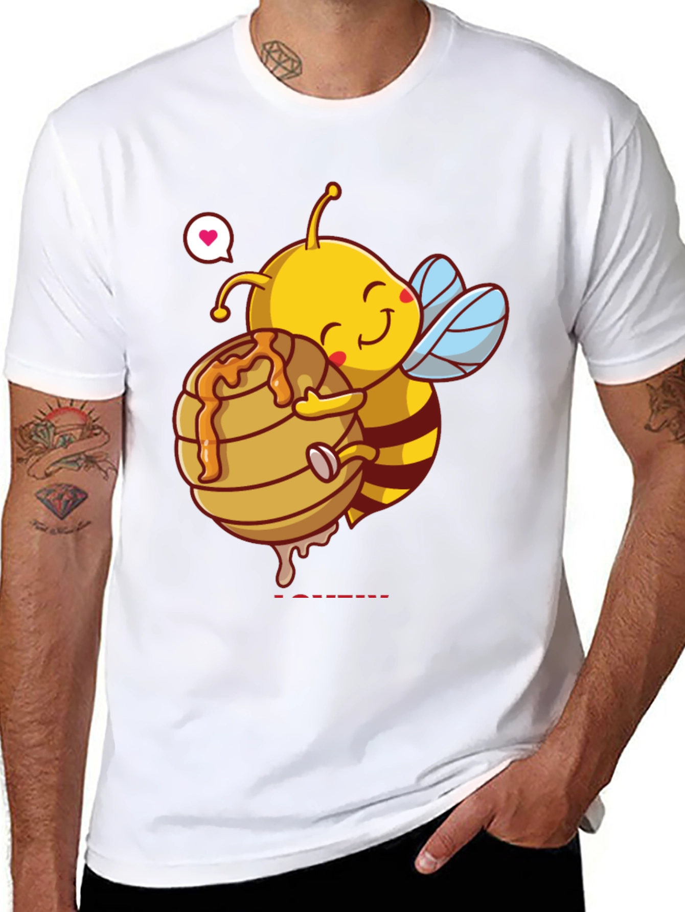 Cute Bee Hugging Honeycomb Graphic T-Shirt