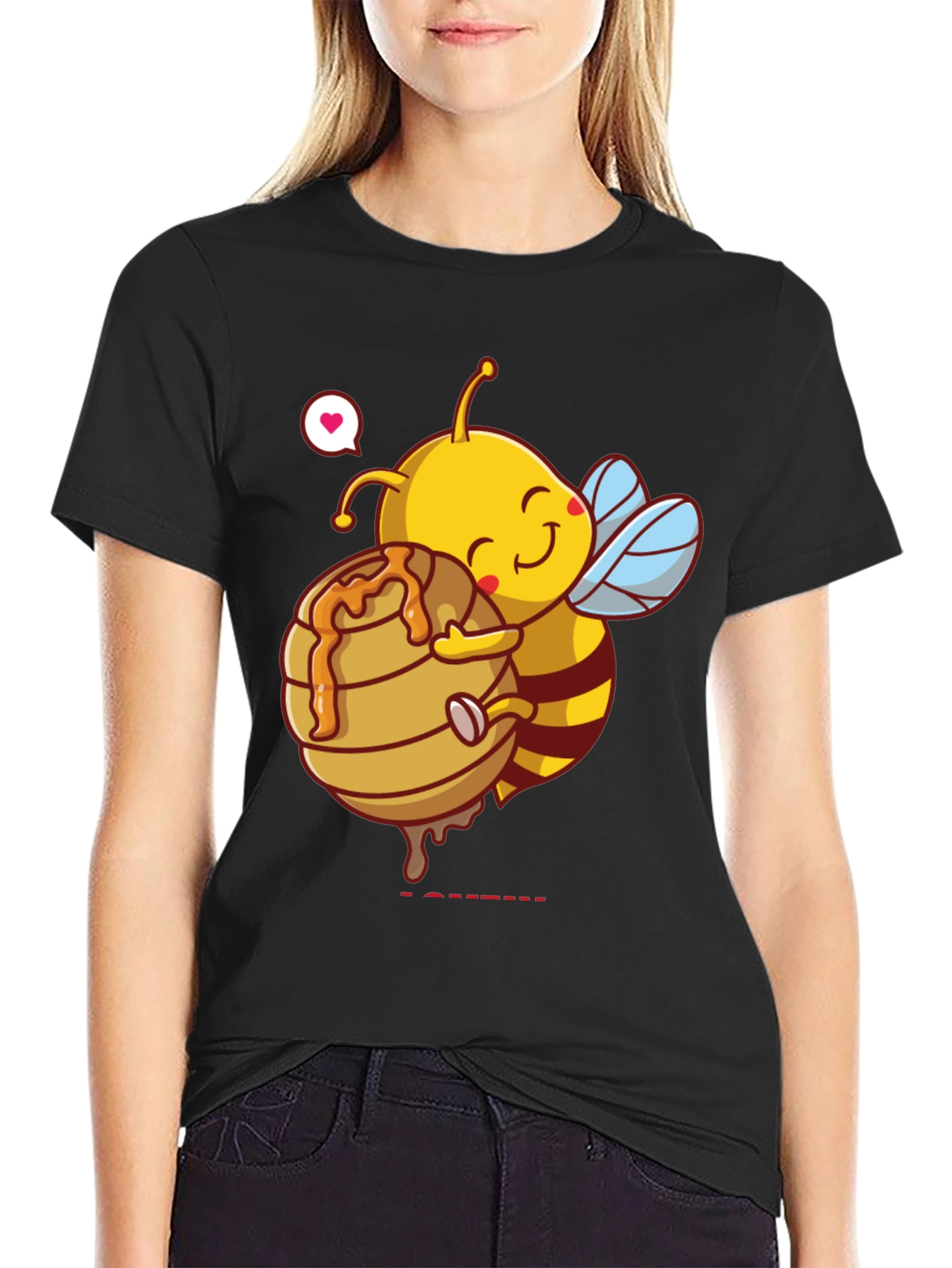 Cute Bee Hugging Honeycomb Graphic T-Shirt