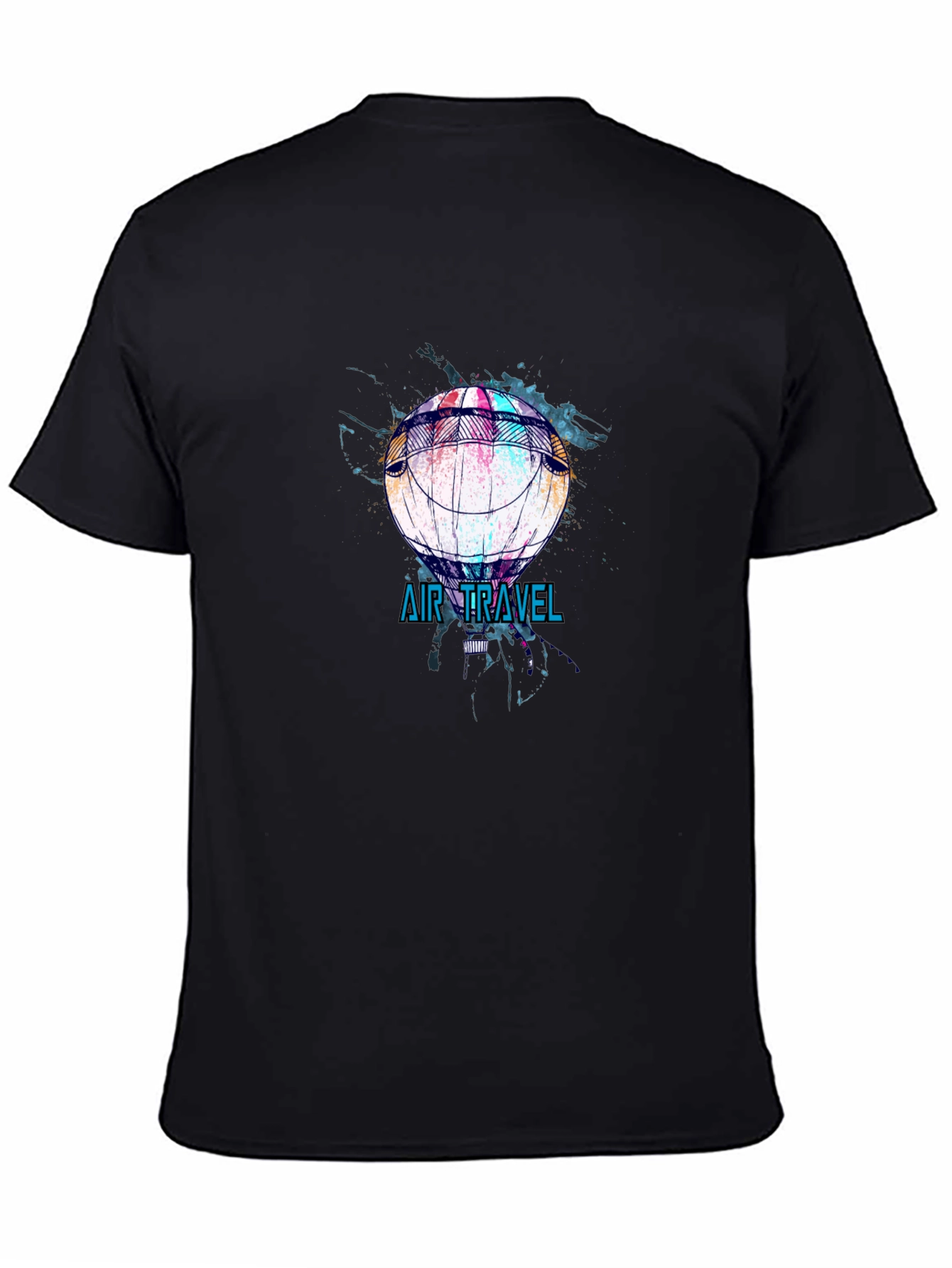 Air Travel Hot Air Balloon Graphic Tee - Black