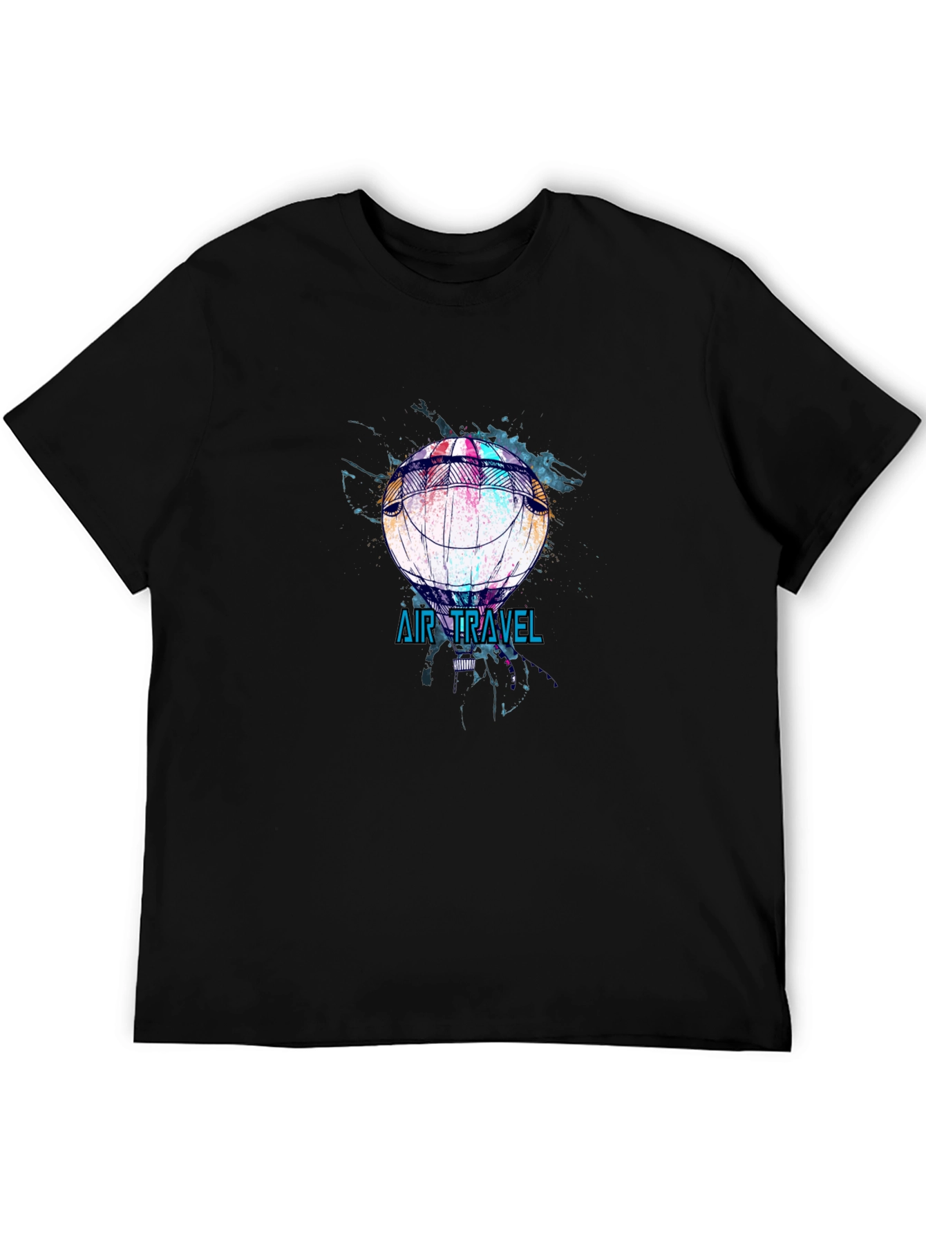 Air Travel Hot Air Balloon Graphic Tee - Black