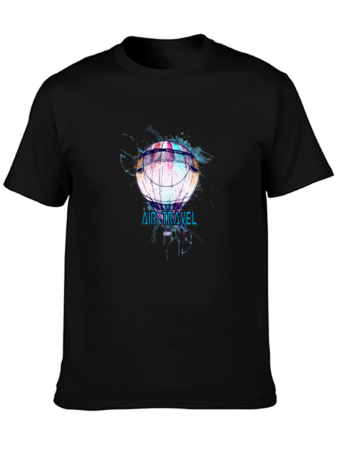 Air Travel Hot Air Balloon Graphic Tee - Black