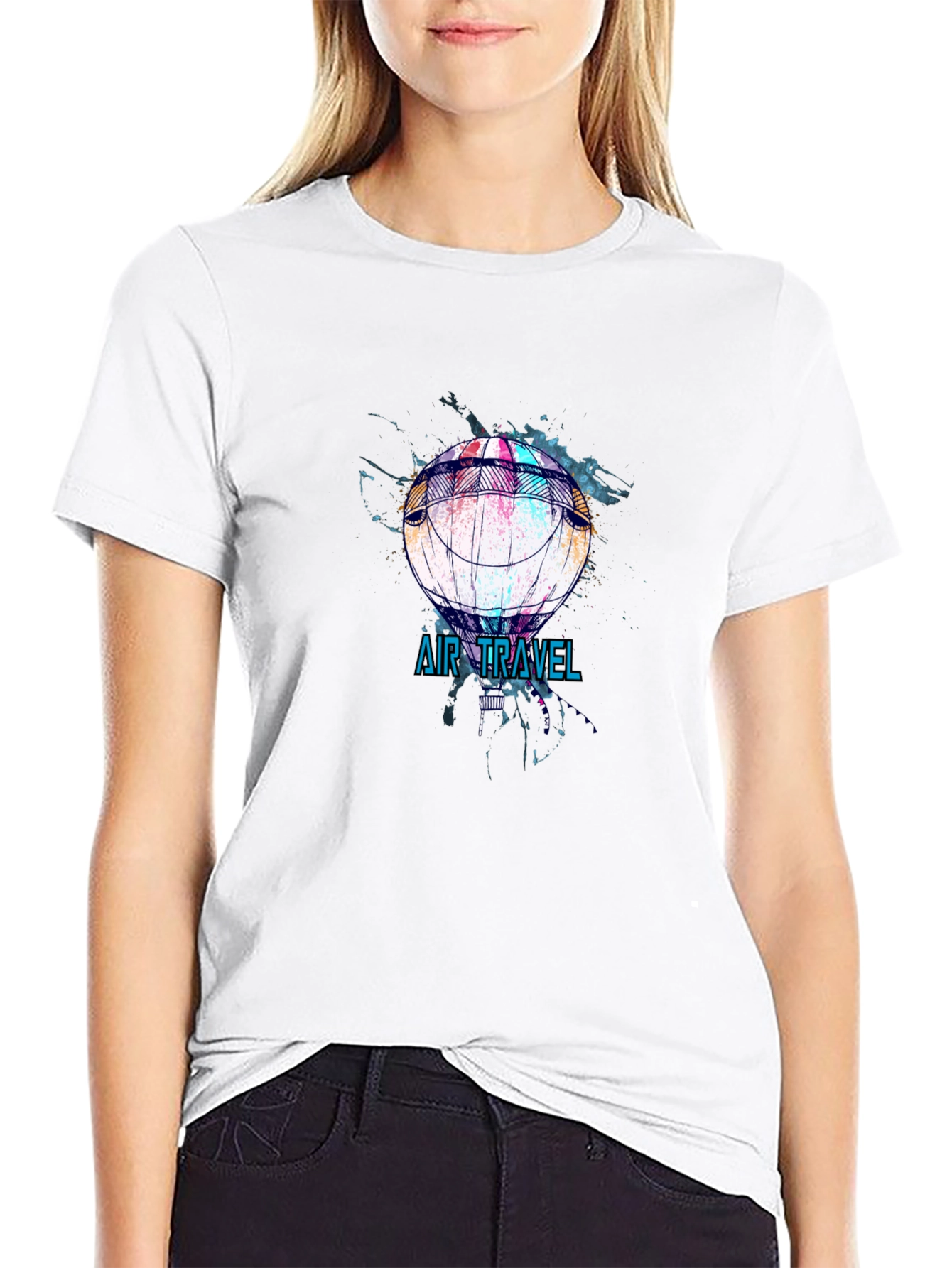 Air Travel Hot Air Balloon Graphic Tee - Black