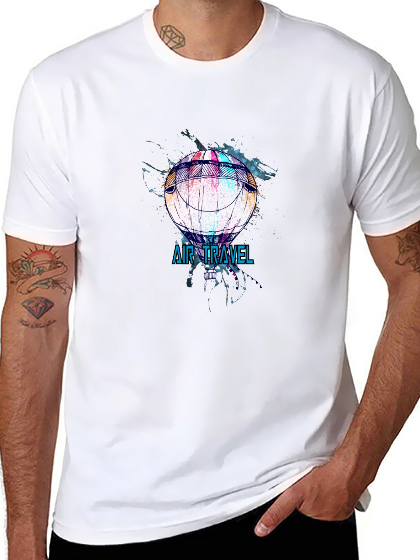 Air Travel Hot Air Balloon Graphic Tee - Black
