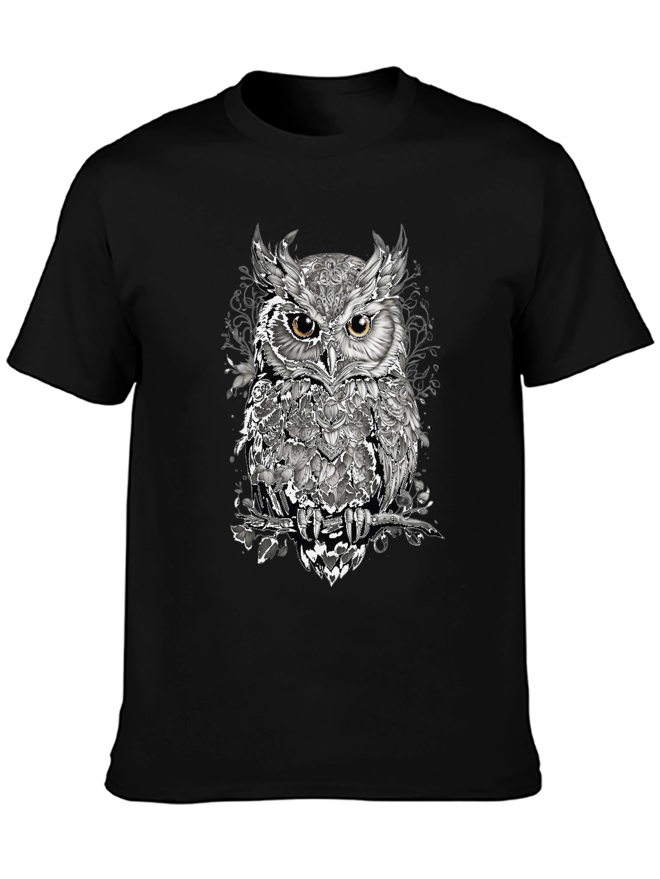 Artistic Owl Graphic T-Shirt - Mens Black Tee