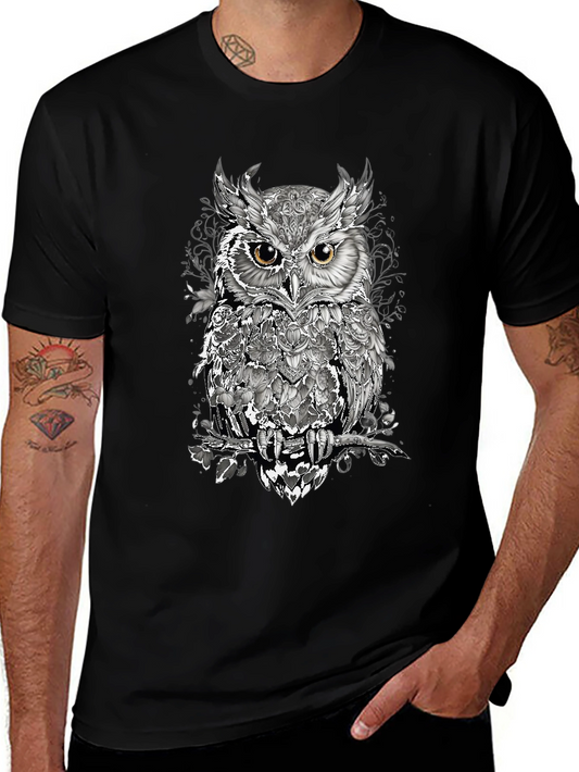 Artistic Owl Graphic T-Shirt - Mens Black Tee