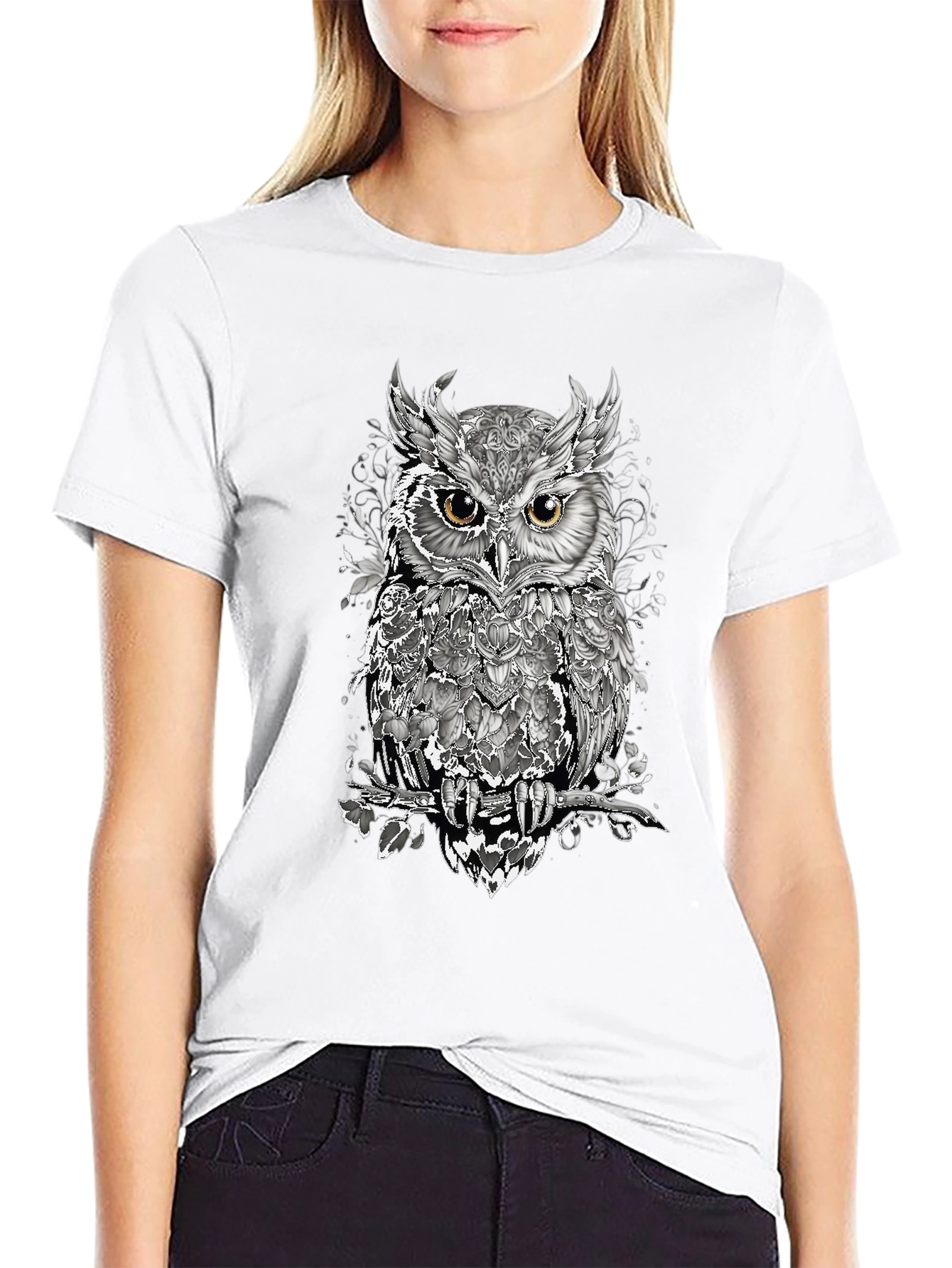 Artistic Owl Graphic T-Shirt - Mens Black Tee