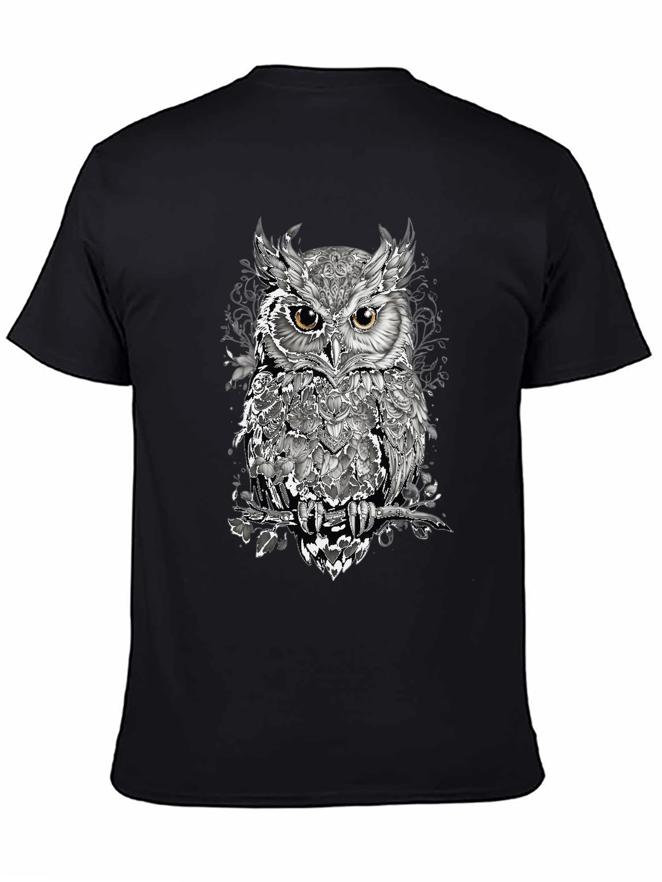Artistic Owl Graphic T-Shirt - Mens Black Tee