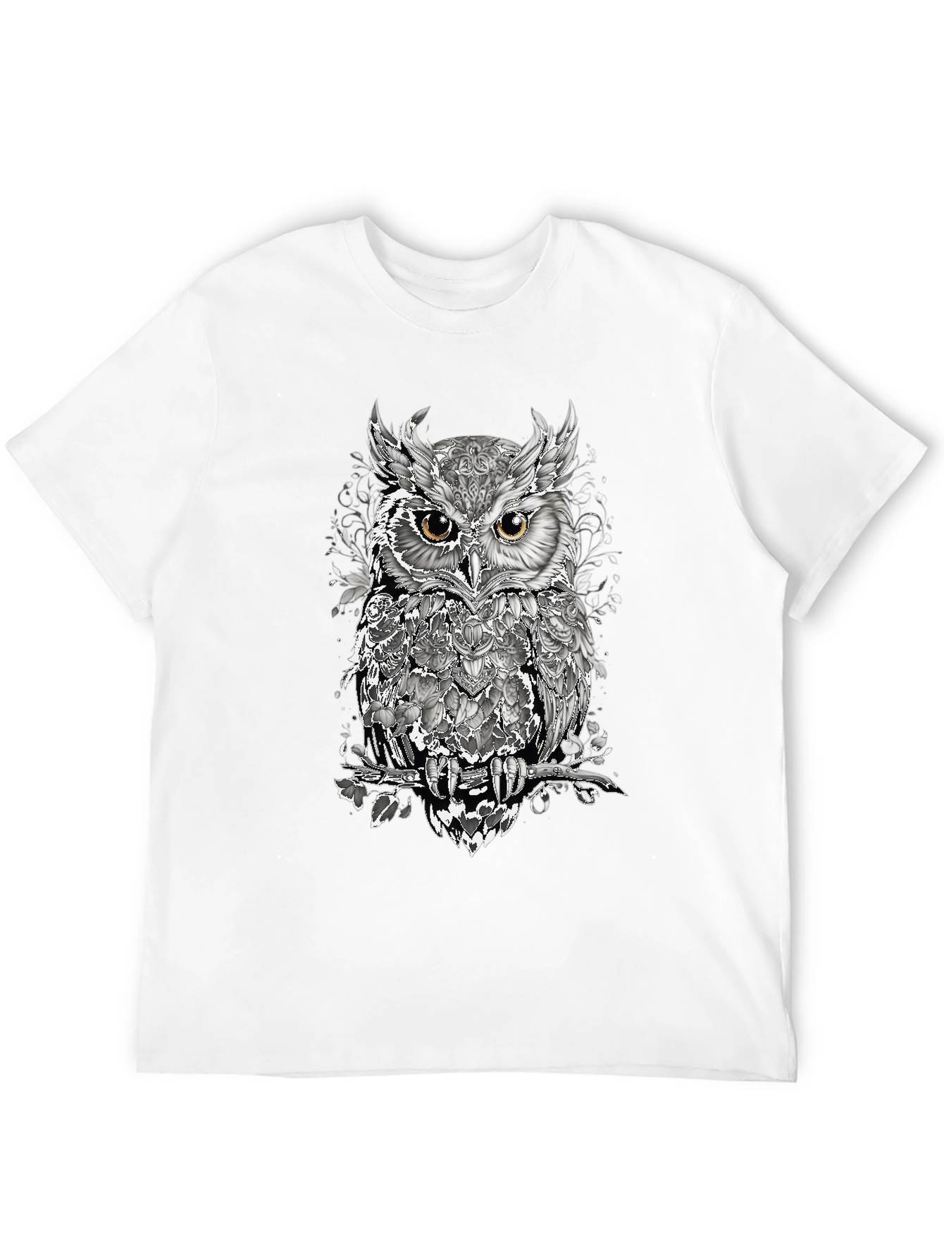 Artistic Owl Graphic T-Shirt - Mens Black Tee