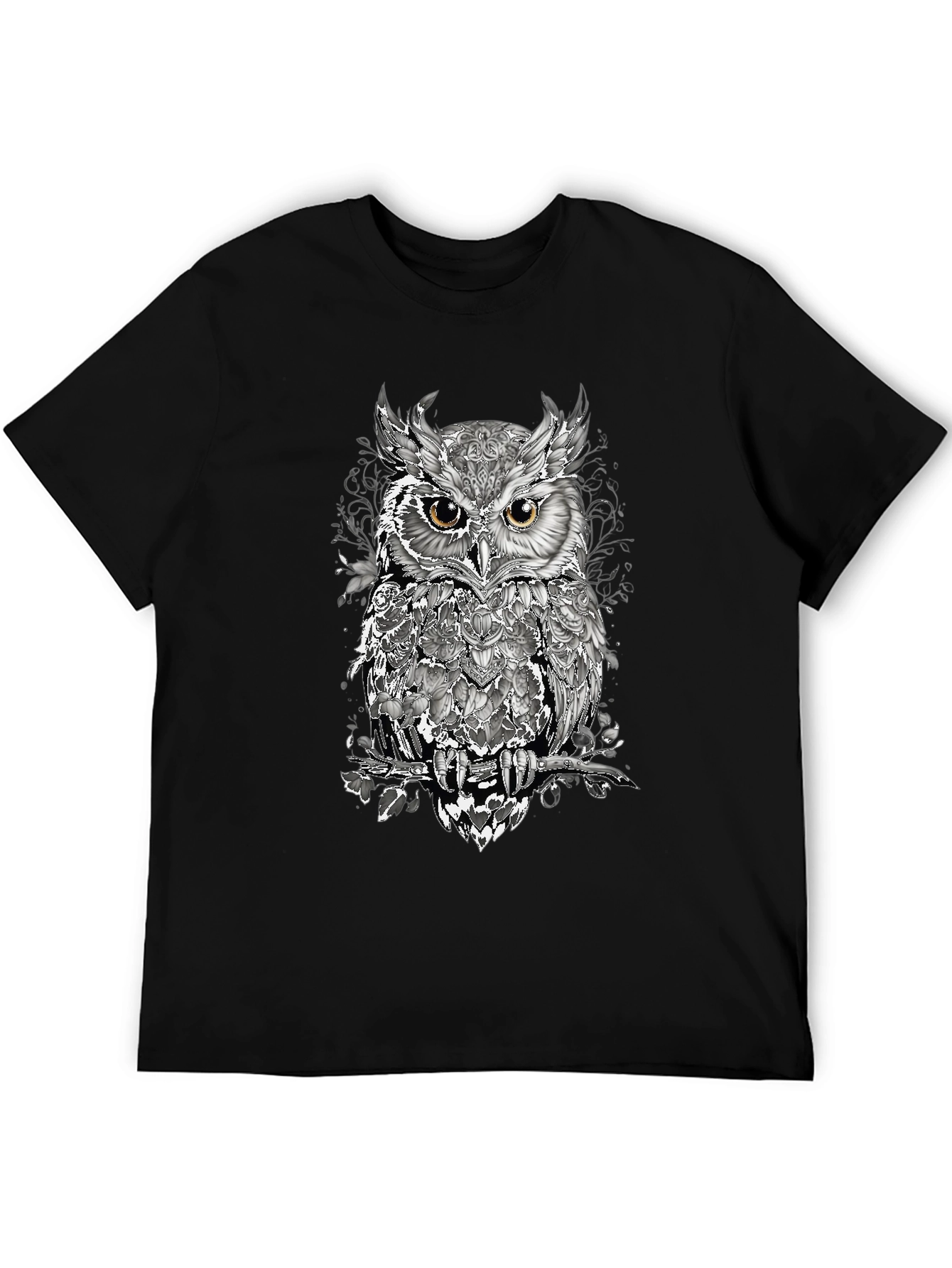 Artistic Owl Graphic T-Shirt - Mens Black Tee