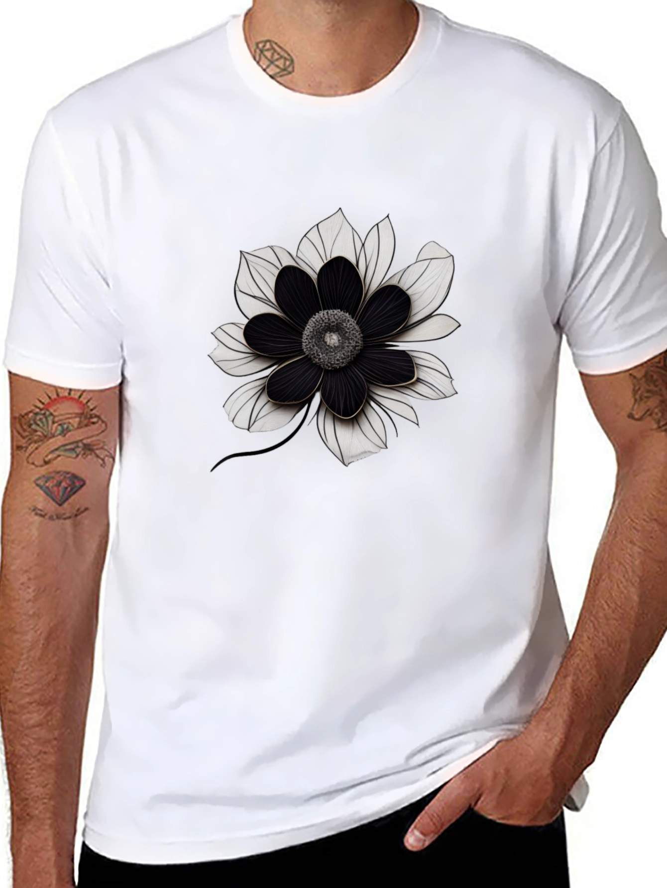 Black Flower Graphic Tee - Modern Style