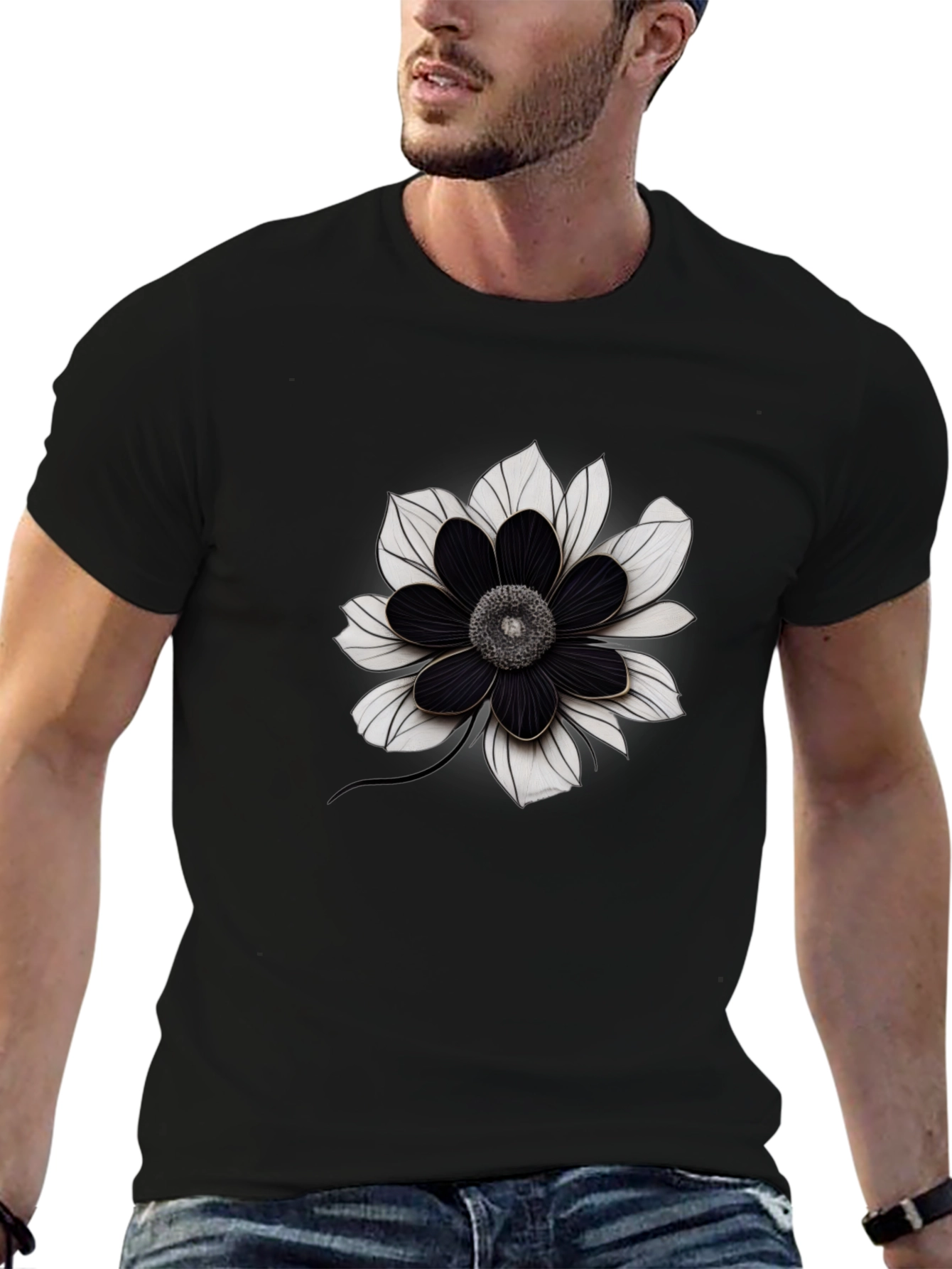 Black Flower Graphic Tee - Modern Style