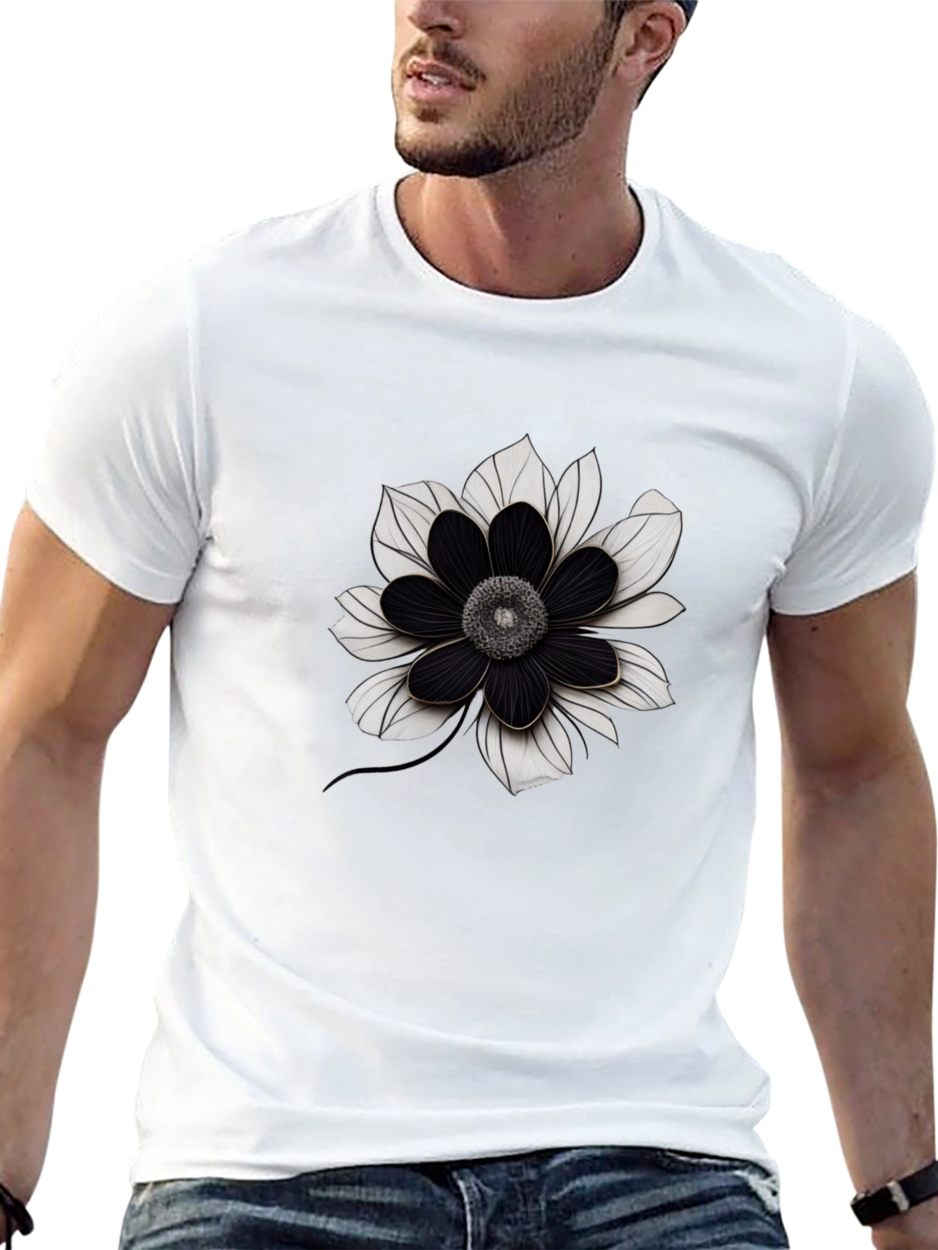 Black Flower Graphic Tee - Modern Style