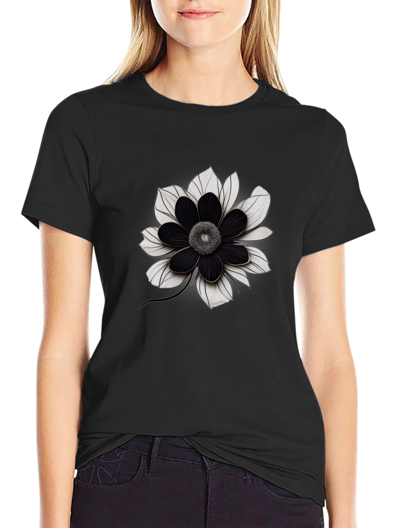 Black Flower Graphic Tee - Modern Style