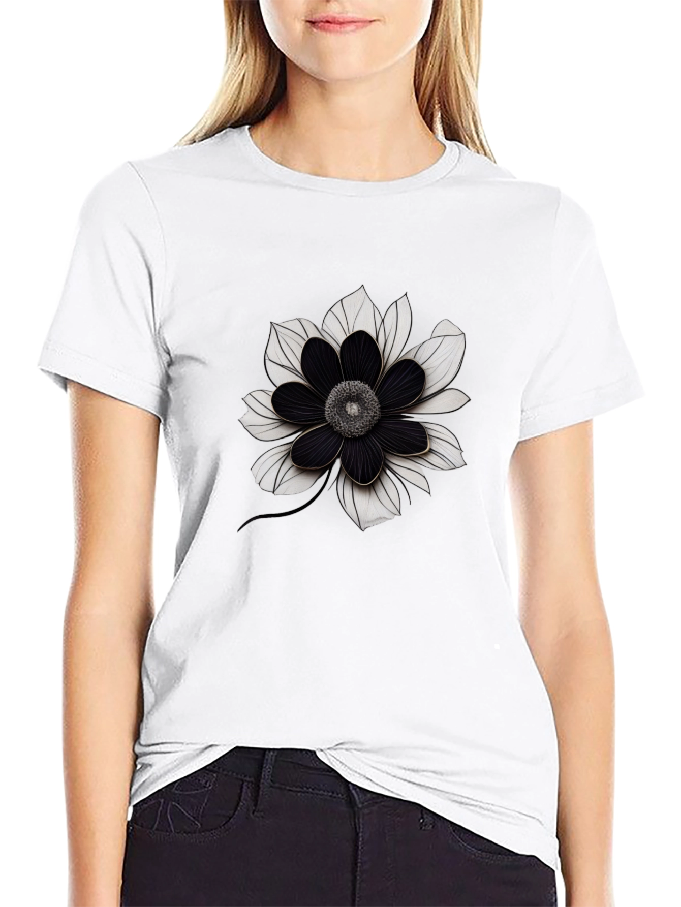 Black Flower Graphic Tee - Modern Style