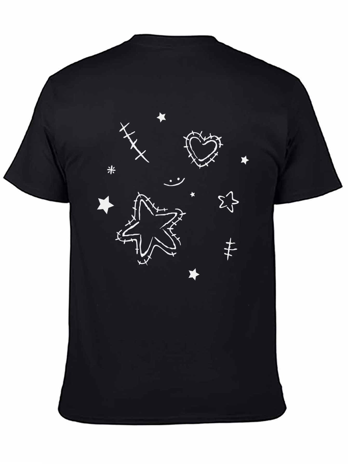 Whimsical Star & Heart Graphic Tee - Black
