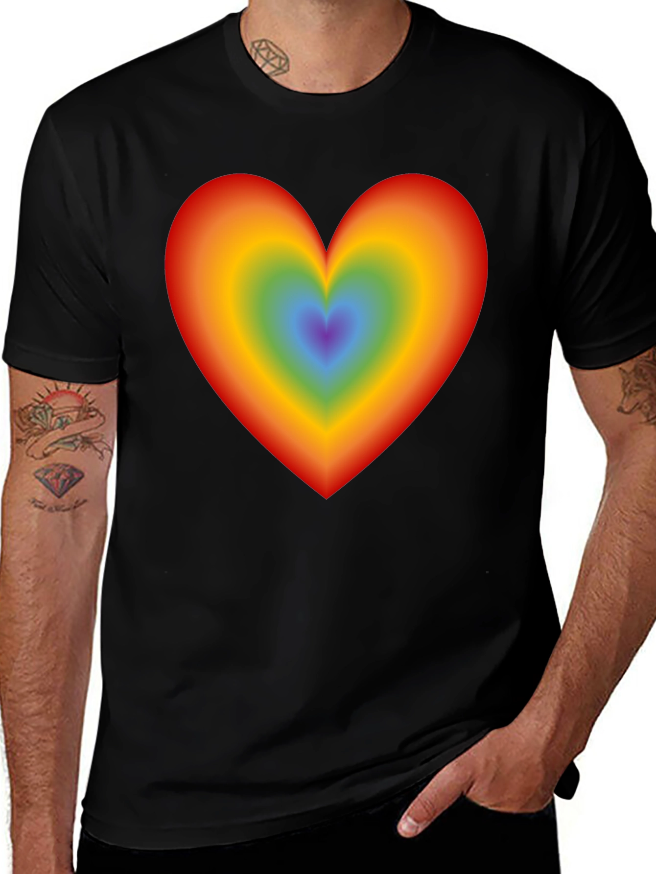 Rainbow Heart Graphic Black T-Shirt