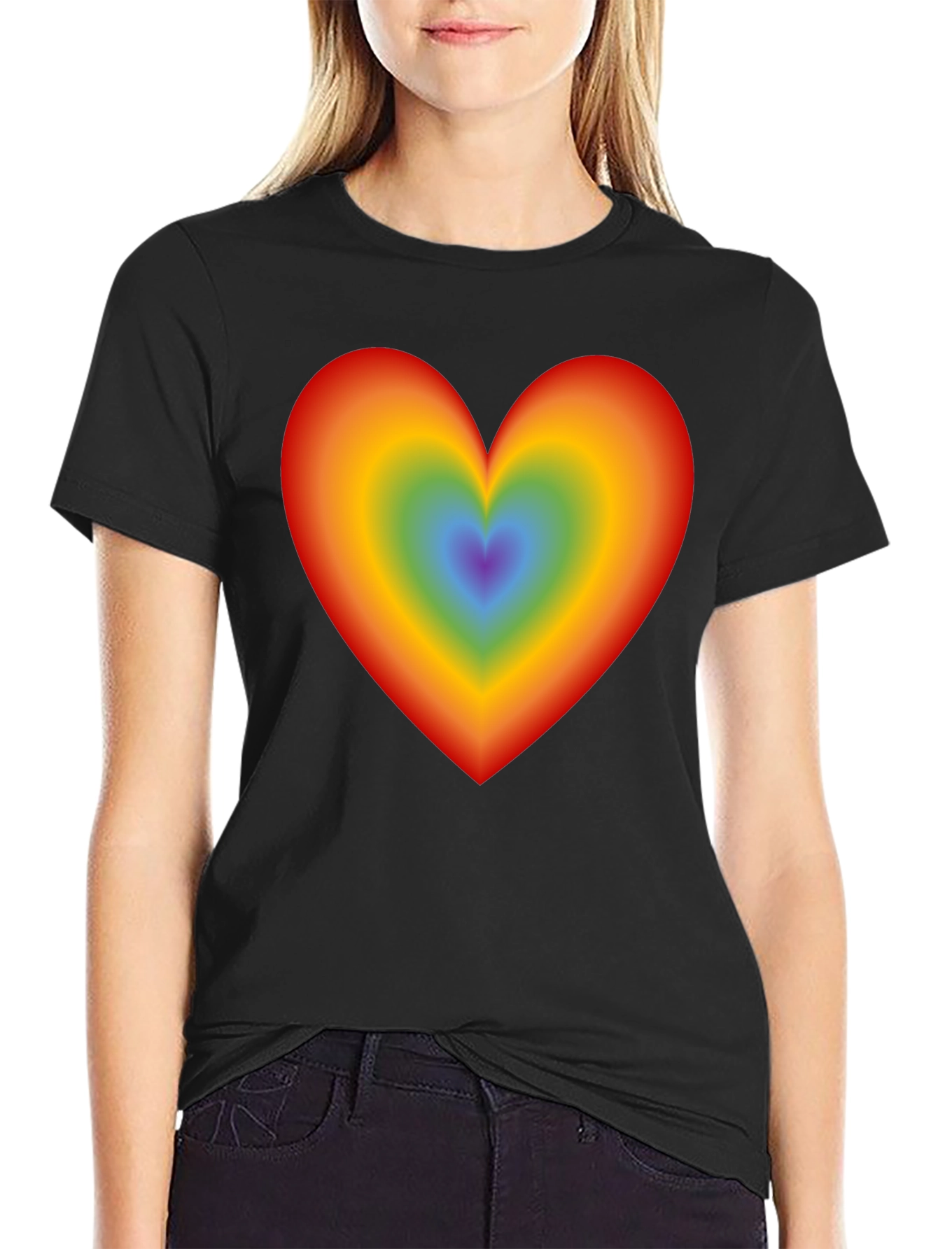 Rainbow Heart Graphic Black T-Shirt