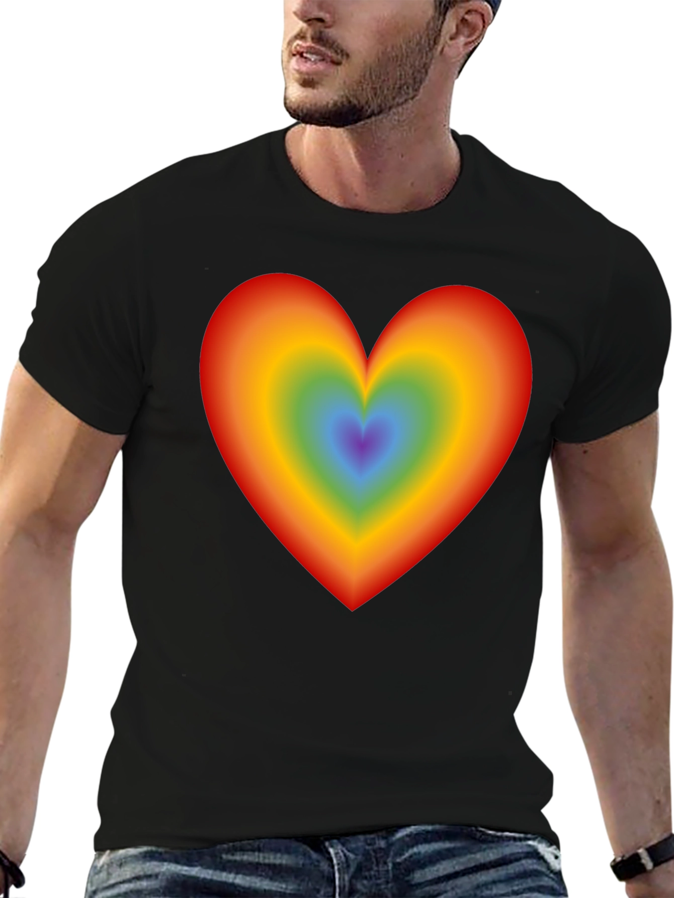 Rainbow Heart Graphic Black T-Shirt
