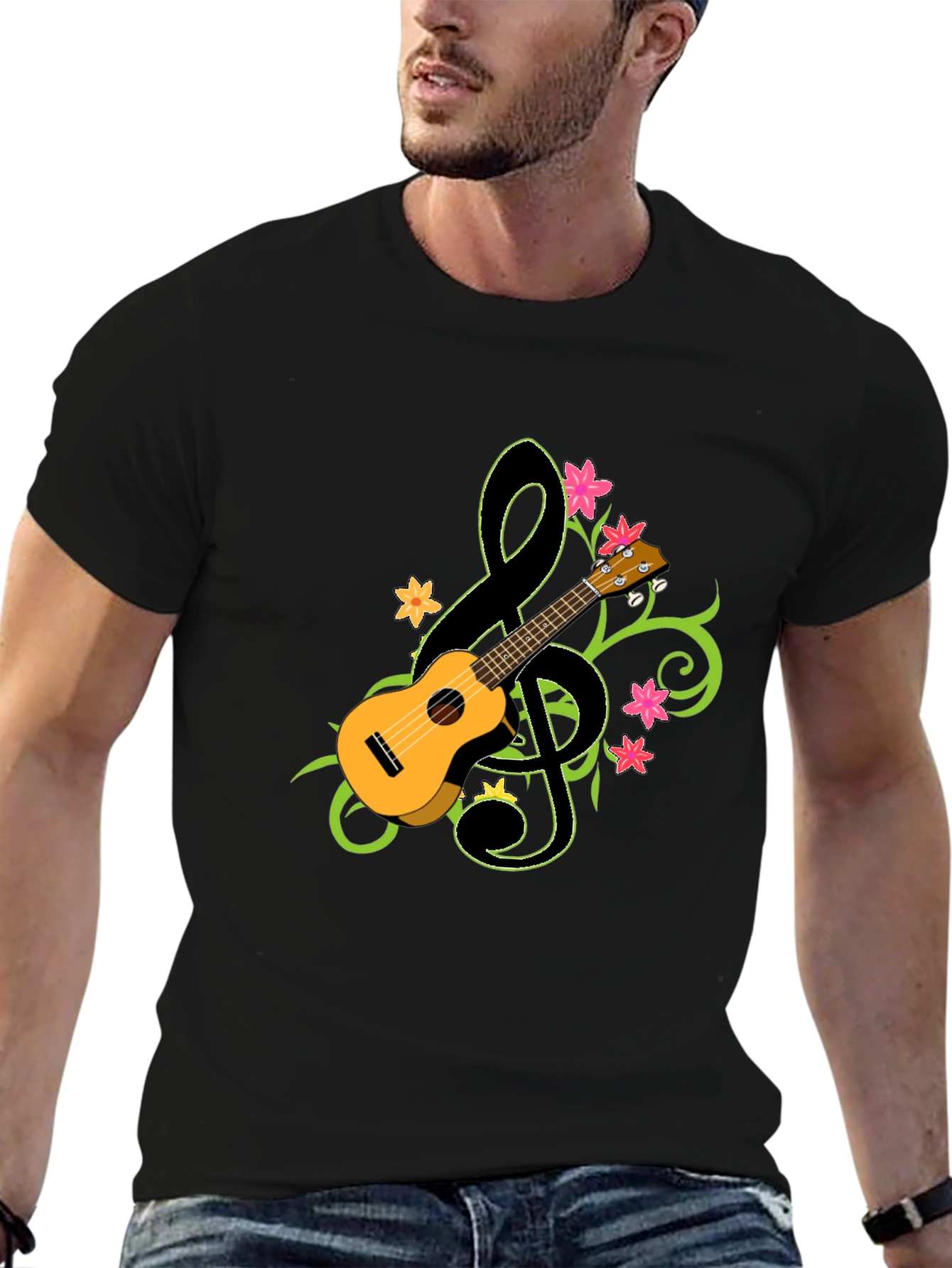 Ukulele Treble Clef Graphic T-Shirt - Musical Style