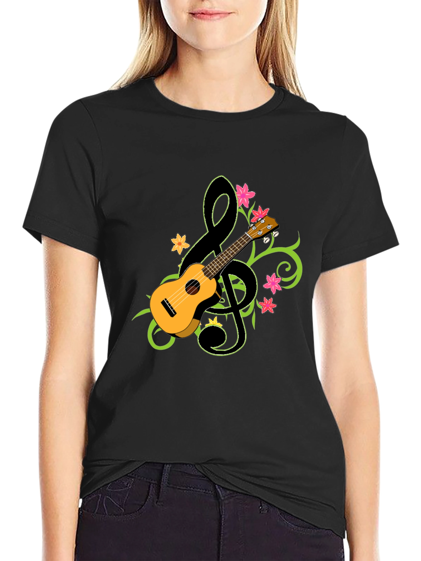 Ukulele Treble Clef Graphic T-Shirt - Musical Style