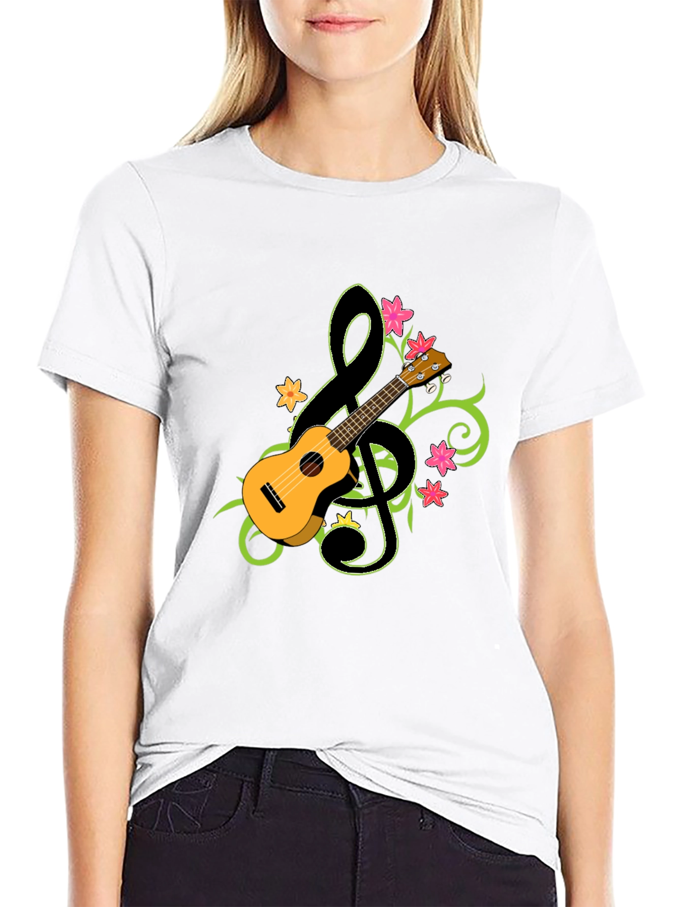 Ukulele Treble Clef Graphic T-Shirt - Musical Style